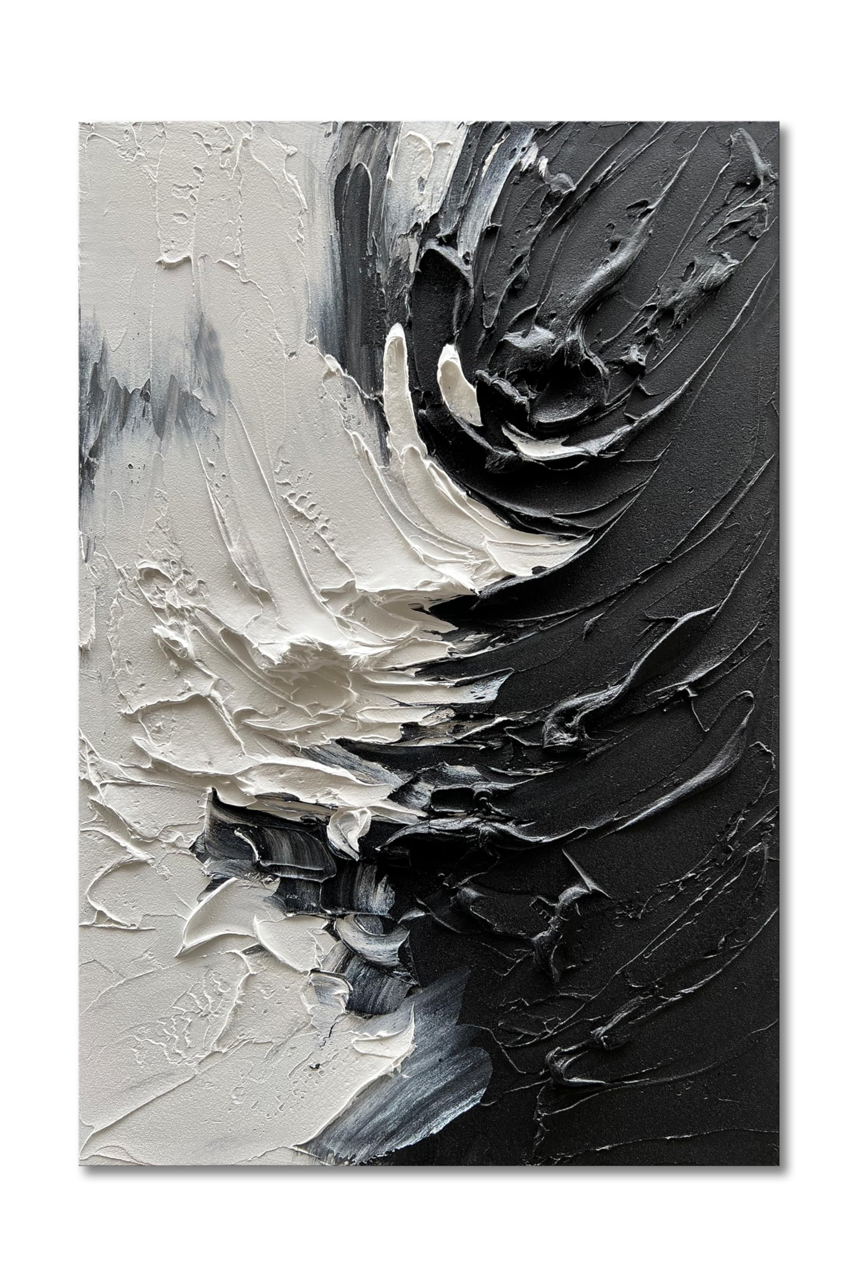 Hand-Painted Black and White Minimalist Oil Painting - 36x24 Inches Thick Texture Canvas Wall Art for Living Room, Bedroom & Office Decor | NANKAI Art