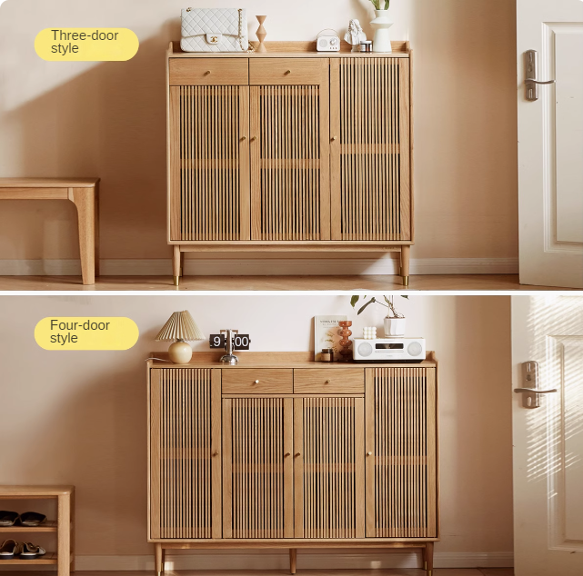 Modern Oak Solid Wood Shoe Storage Cabinet - Nordic Style Entryway Organizer for Shoes, Boots & Accessories | Perfect for Hallway, Living Room & Bedroom Closet