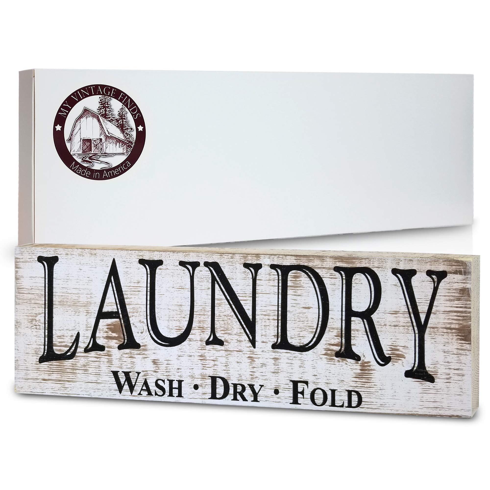 Farmhouse Laundry Room Sign - Distressed White Wooden Wall Decor for Laundry Room, Bathroom & Home - Rustic Home Decor for Washing Area & Laundry Space