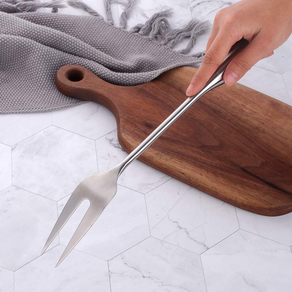 Premium Stainless Steel Fish Spatula & Serving Fork Set - 2-Piece BBQ Cooking Utensils with Long Heat-Resistant Handles - Perfect for Grilling, Flipping Fish, Serving Meats & Outdoor Cooking