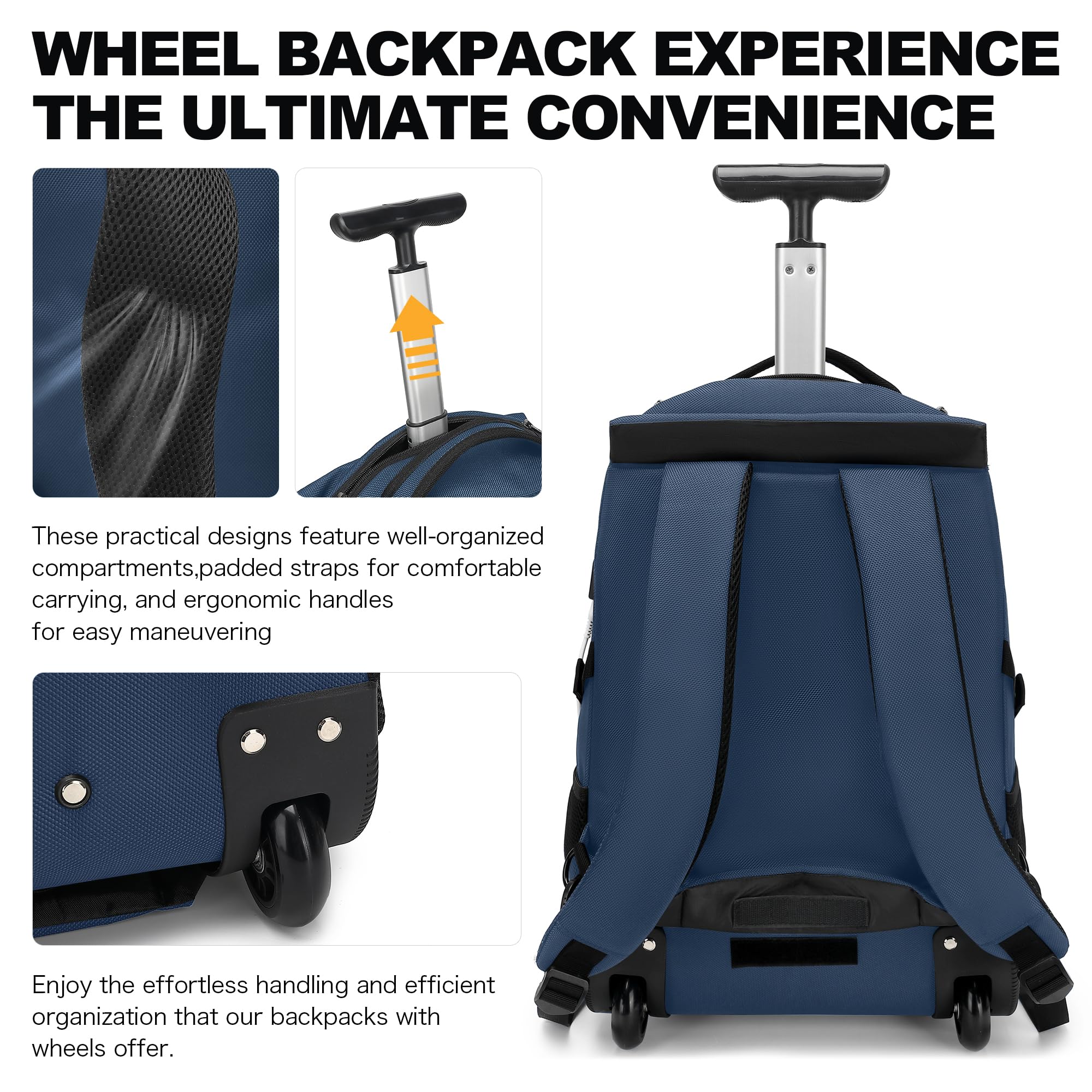 Boavan 17 Inch Rolling Backpack - Water Resistant Wheeled Carry On Luggage with Laptop Compartment | Business Travel Backpack for College, Work & Overnight Trips | Durable Trolley Suitcase for Men & Women (Black) - Perfect for Air Travel, Commuting & Campus Use