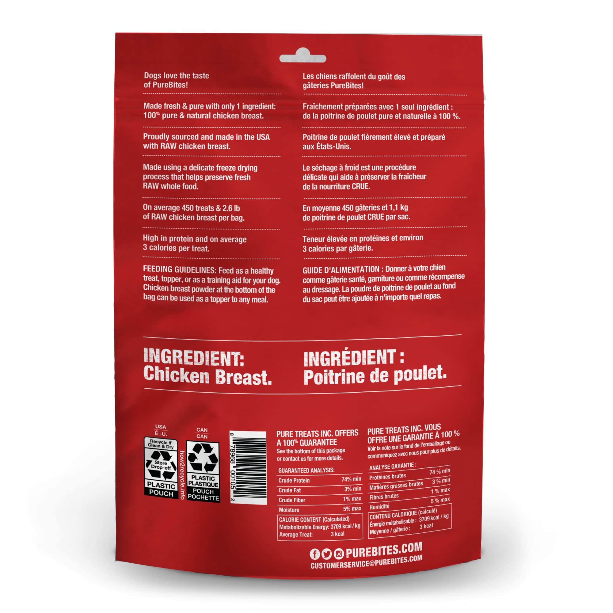 PureBites Freeze Dried Chicken Dog Treats - Single Ingredient, Grain-Free, Made in USA - 11.6oz Bag - High Protein Training Rewards & Dental Chews for Puppies & Adult Dogs