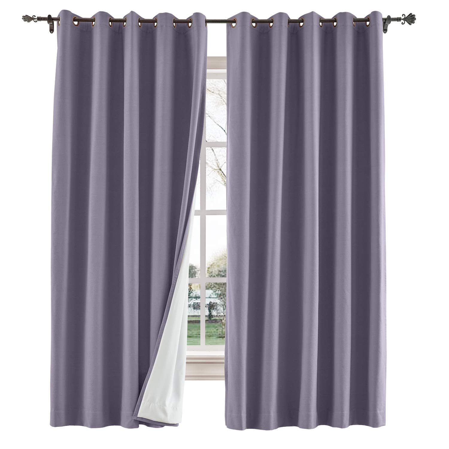 TWOPAGES 100W x 96L Inch Blackout Curtains for Bedroom - Thermal Insulated Grommet Room Darkening Drapes, Cotton Blend with Interlining (1 Panel, Violet) - Perfect for Home Theater, Nursery & Light Sleepers