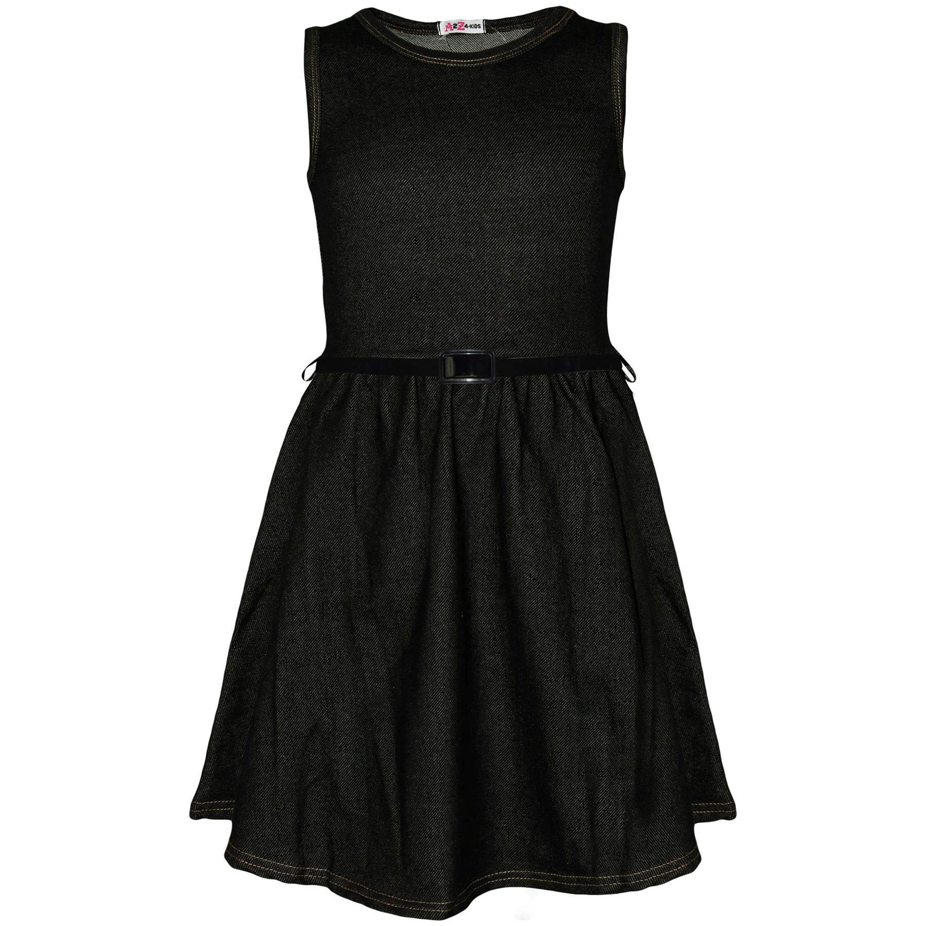 Girls' Plain Skater Dress - Sleeveless Denim Black Party Dress for Summer (Size 5-6) | Round Neck Casual Fashion for Kids Birthday, Playdate & Outdoor Activities