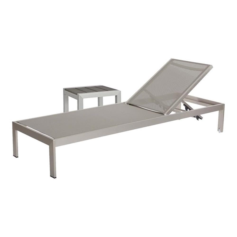 2-Piece Aluminum Patio Lounger Set with Side Table in Gray - Outdoor Furniture for Poolside, Garden, and Backyard Relaxation