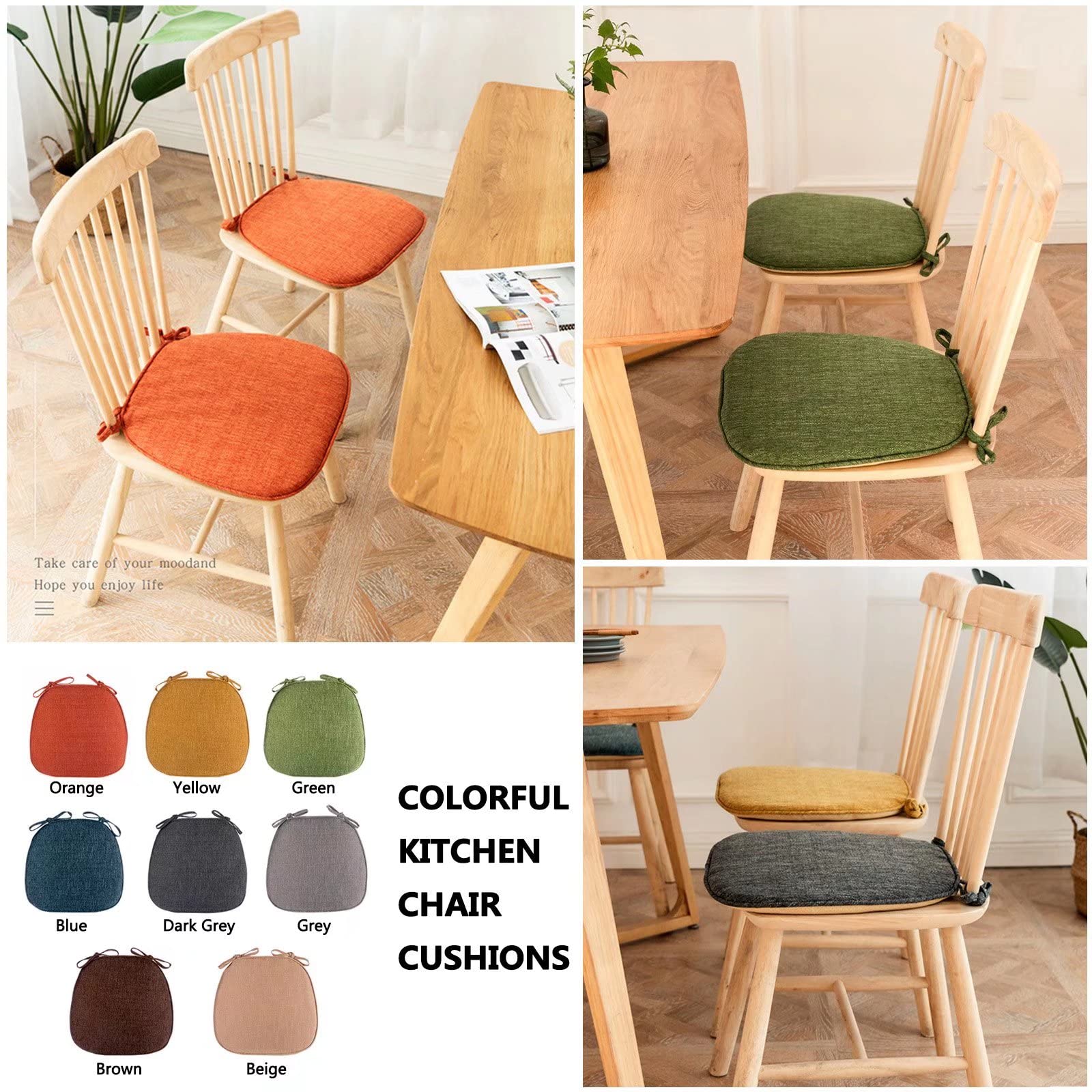 Non-Slip Dining Chair Cushions with Ties - 4 Pack Gray Seat Pads for Kitchen & Dining Room Chairs | Washable & Detachable Chair Cushions for Comfortable Seating at Home, Restaurants or Outdoor Dining