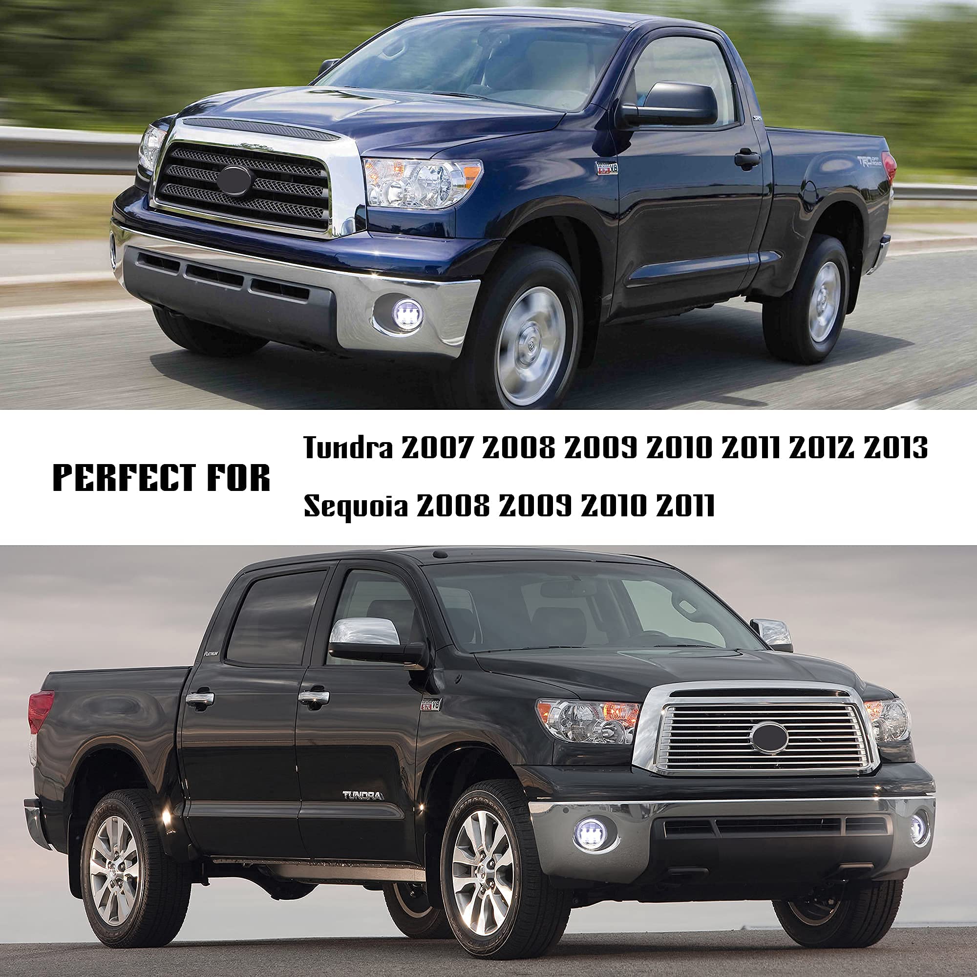 High-Performance LED Fog Lights with DRL for Toyota Tundra 2007-2013 & Sequoia 2008-2011 - Direct Replacement Fog Light Assembly for OEM Bumper - Perfect for Night Driving and Off-Road Adventures