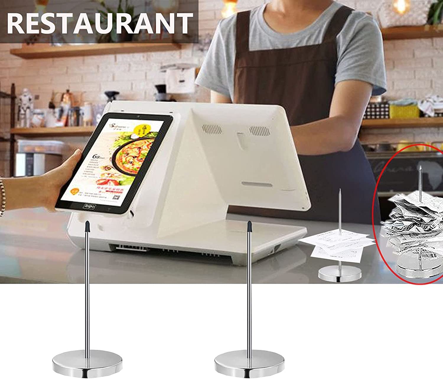 5.5 Inch Bill Fork Desk Receipt Holder - 2 Pack Silver Ticket Stabbers & Paper Spike Organizer for Office, Restaurant, Retail - Perfect for Receipts, Tickets, Invoices and Documents Storage