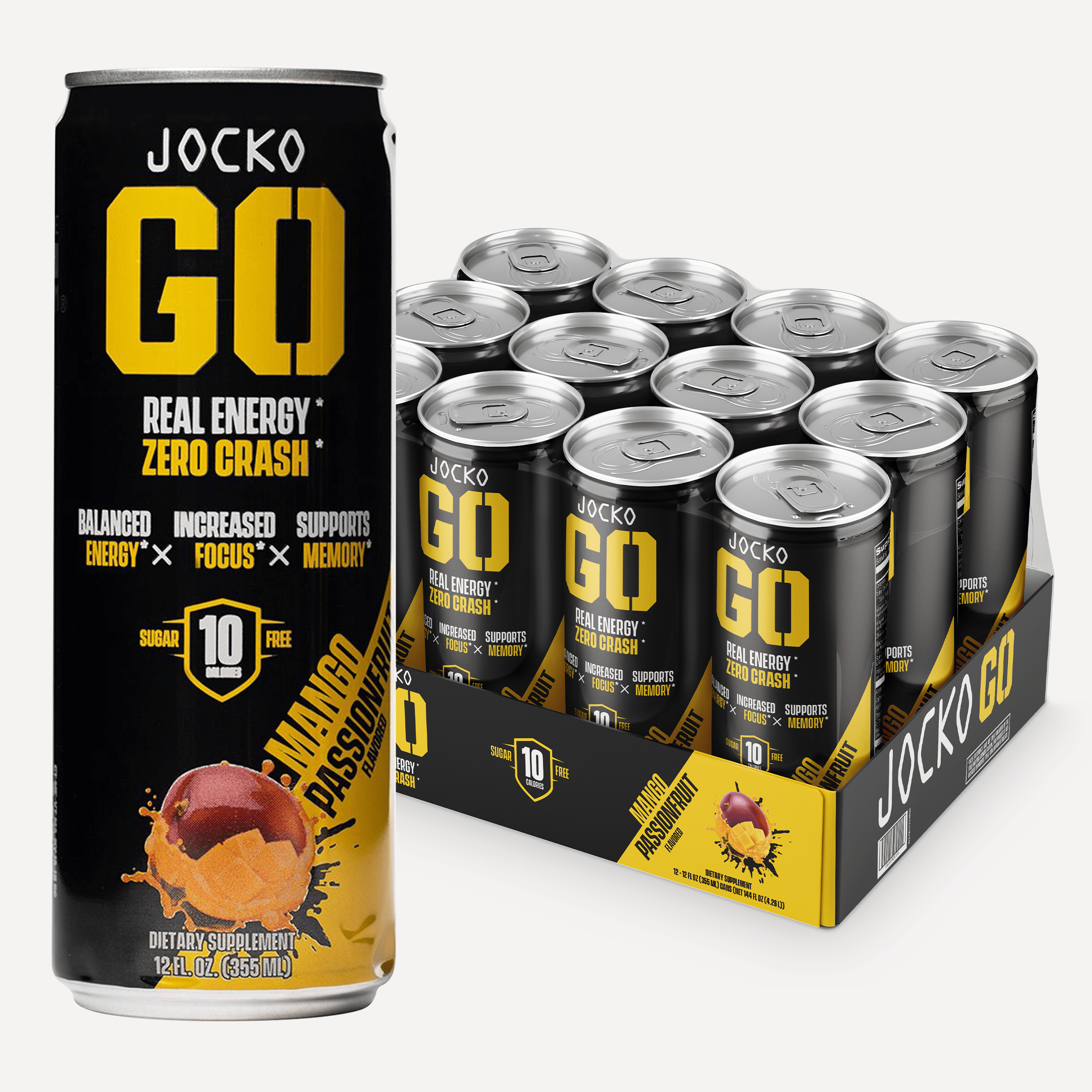JOCKO GO Energy Drink - 12 Pack | Sugar-Free Pre Workout & Post Workout Supplement | Boost Energy & Focus for Gym, Running & Fitness
