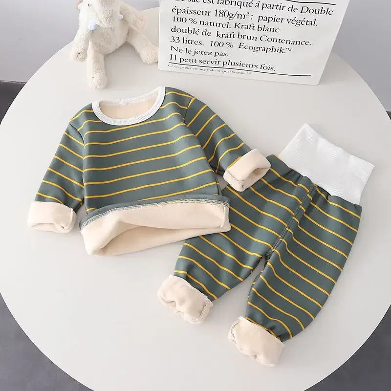 Baby Warm Clothes Set - Soft Fleece Pajamas with High Waist Belly Protection for Boys & Girls | Cozy Home Wear for Autumn & Winter | Perfect for Playtime & Bedtime
