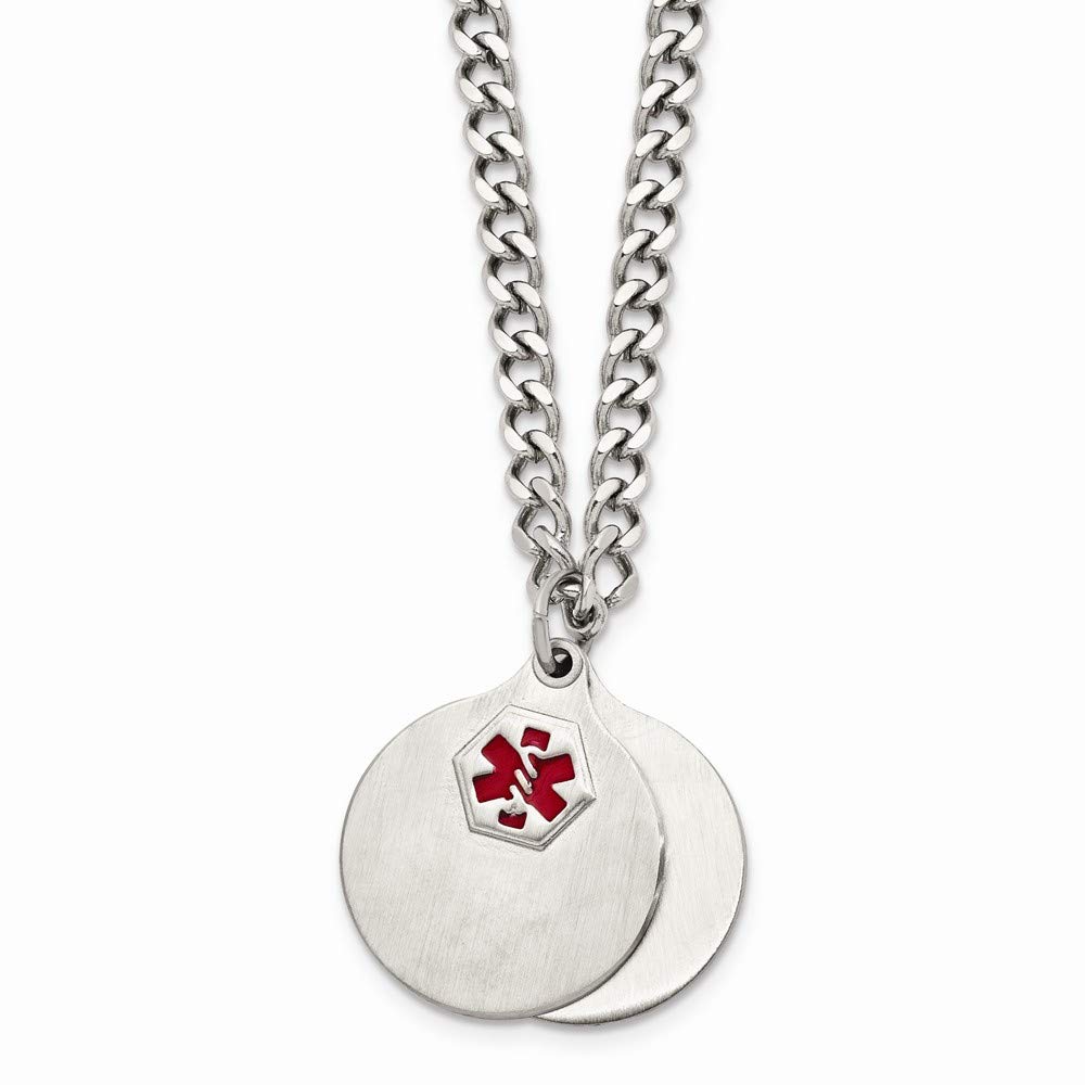 FB Jewels Solid Stainless Steel Brushed 2-Piece Medical ID Pendant Necklace for Men & Women - Hypoallergenic Jewelry for Everyday Wear & Emergency Identification