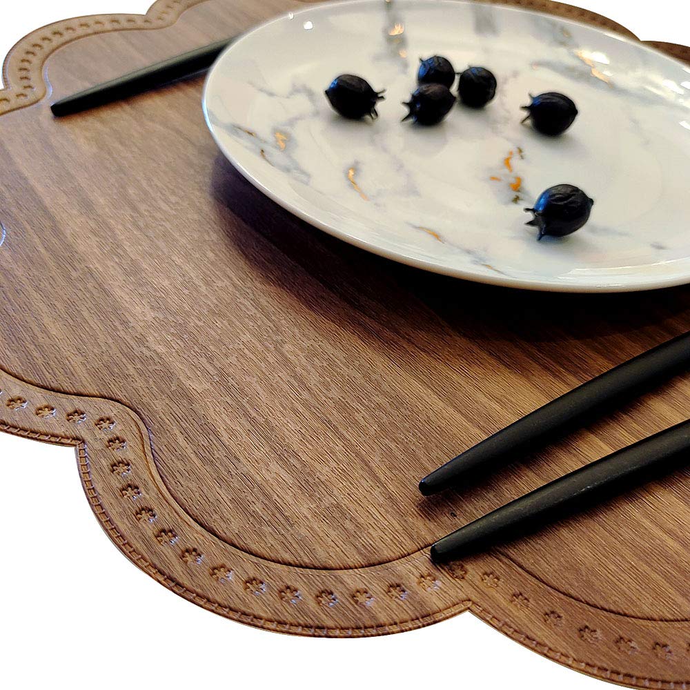 6-Pack Round Waterproof Placemats for Dining Table - Non-Slip Washable PU Table Mats for Kitchen & Home Decor (Wood Brown) | Perfect for Everyday Meals, Dinner Parties & Spill Protection