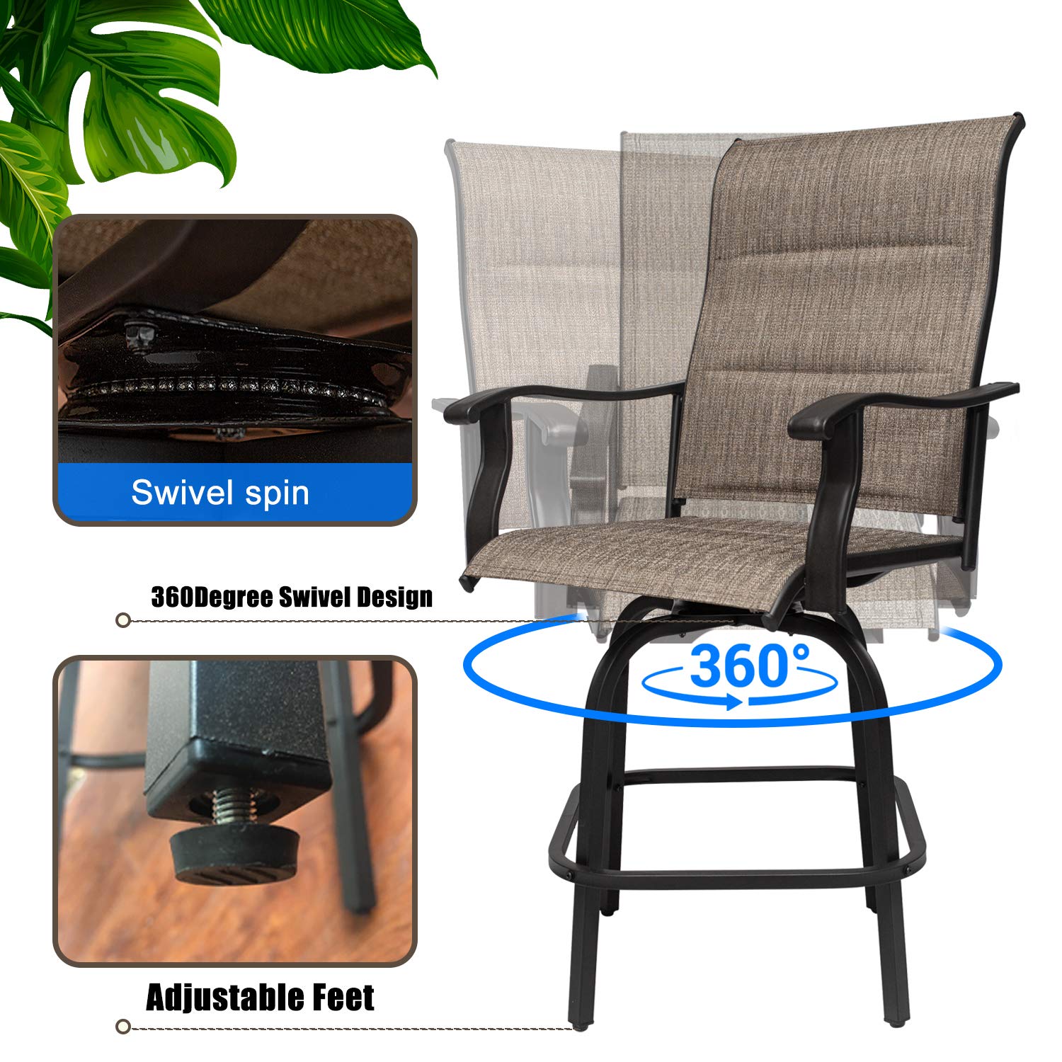 5-Piece Outdoor Bar Stool Set - High Back Textilene Swivel Chairs for Patio, Garden, Yard & Porch (24