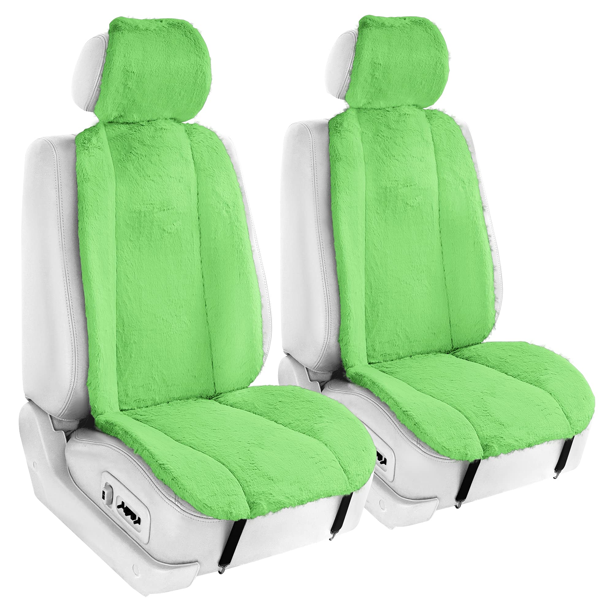 TLH Green Doe16 Faux Rabbit Fur Car Seat Cushions - Ultra Soft & Comfortable for Cars, Trucks, SUVs & Vans - Perfect for Winter Warmth & Long Road Trips