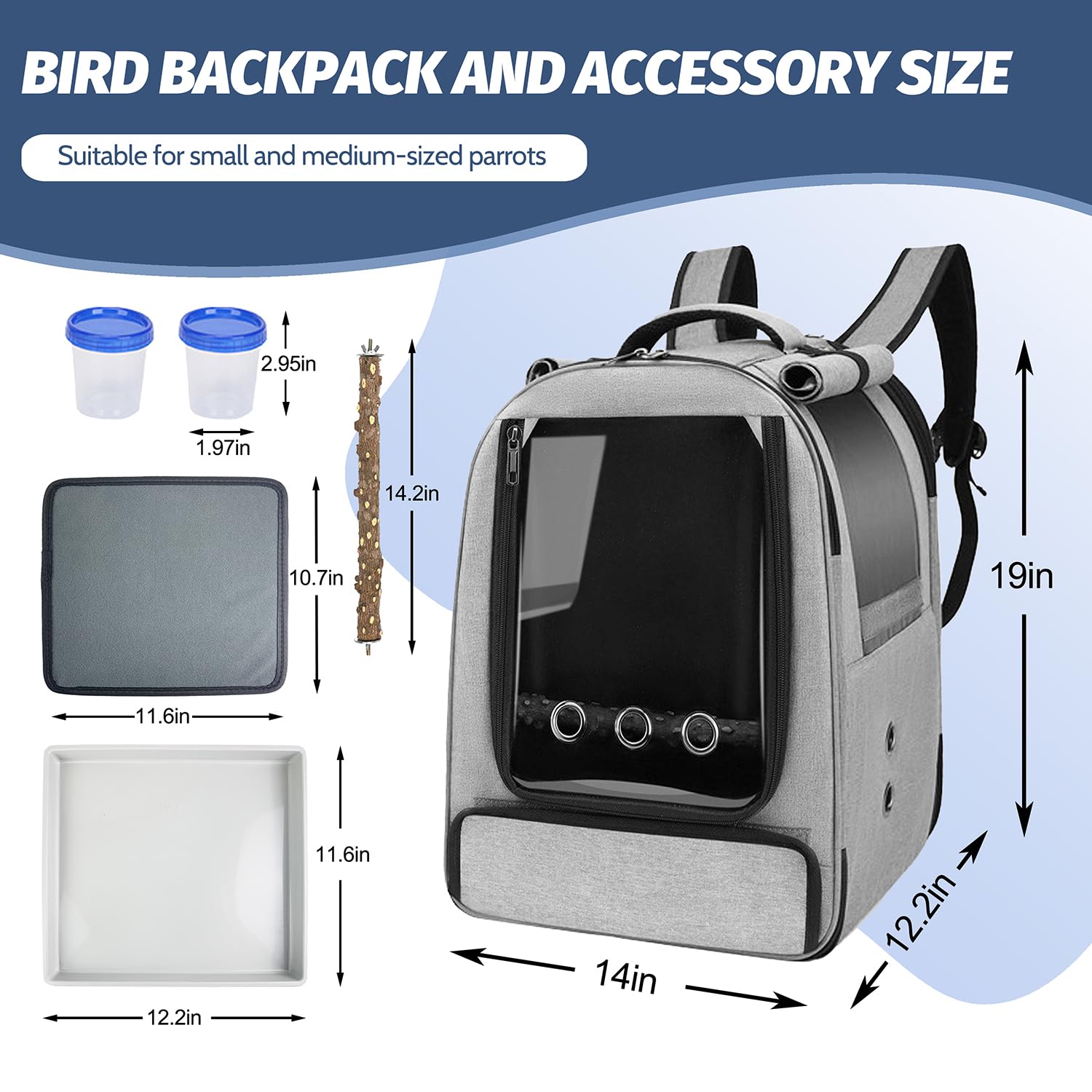 Bird Travel Backpack Carrier with Tray, Perch & Feeding Tank - Portable Waterproof Bird Cage for Parakeets, Cockatiels, Lovebirds & Small Birds - Perfect for Outdoor Adventures, Vet Visits & Daily Travel