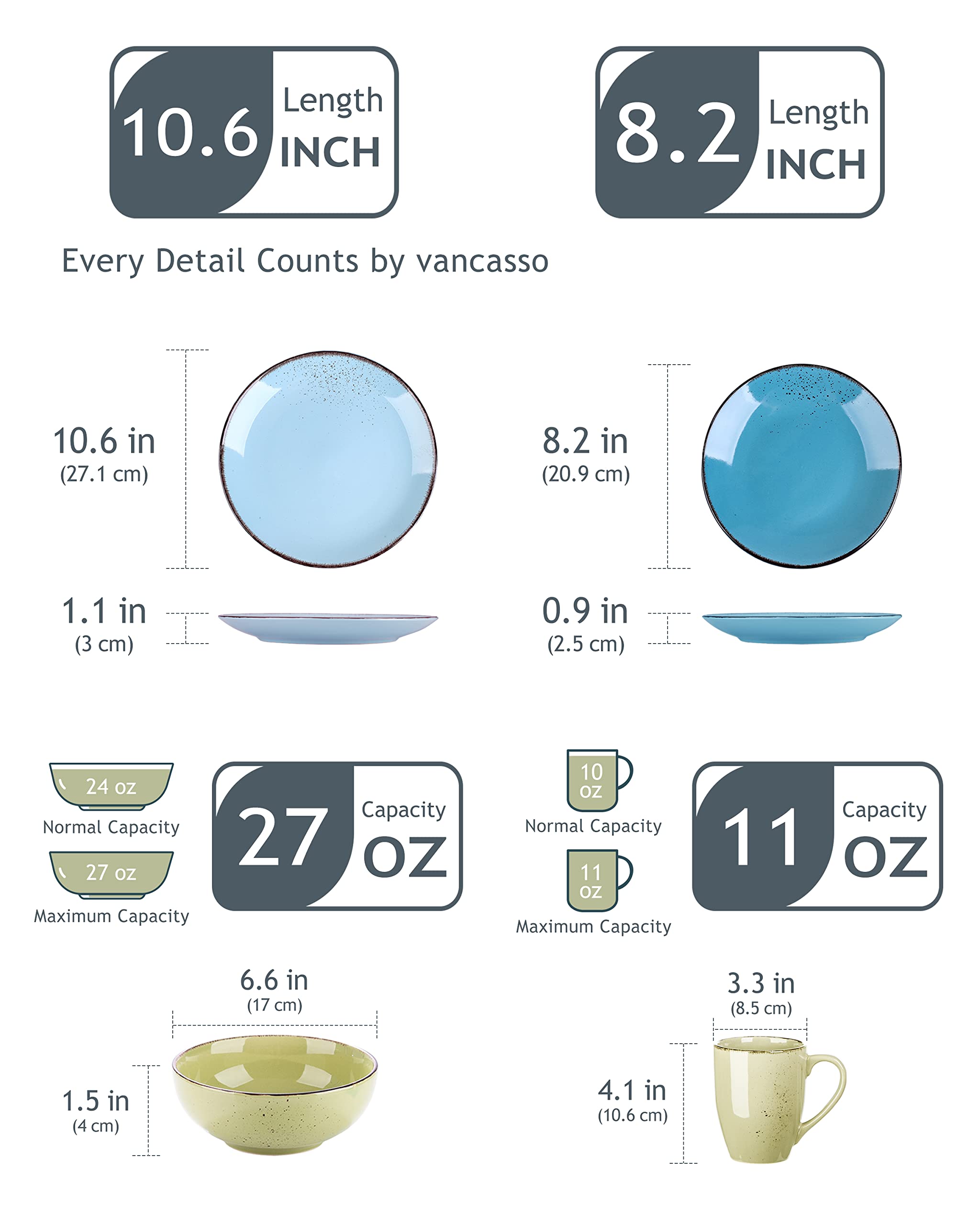 Vancasso Navia 32-Piece Stoneware Dinnerware Set - 8 Place Settings with Dinner Plates, Salad Plates, Bowls & Mugs - Durable Spray Spot Pattern in Multi-Color - Perfect for Family Dinners, Parties & Restaurant Use
