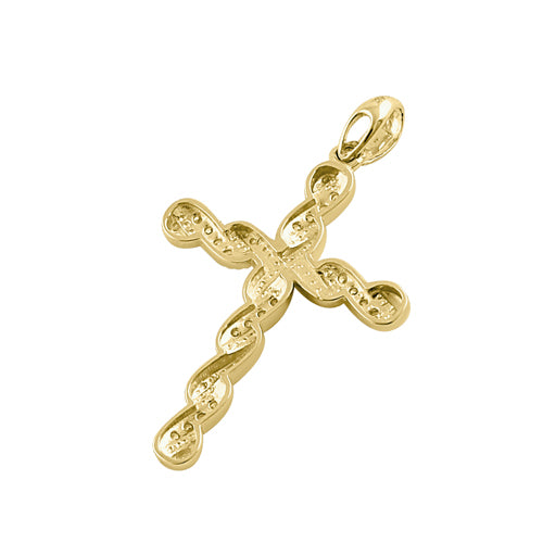 14K Yellow Gold Twisted Cross CZ Pendant Necklace for Women - Elegant Cubic Zirconia Jewelry Gift for Christmas, Birthday & Special Occasions