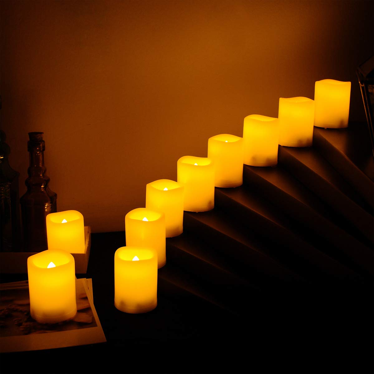 Realistic Flameless LED Candles - Battery Operated Flickering Votive Tea Lights with Remote Control | 200 Hours Runtime & 4/8 Hour Timer | Pack of 12 | Perfect for Home Decor, Weddings, and Romantic Dinners