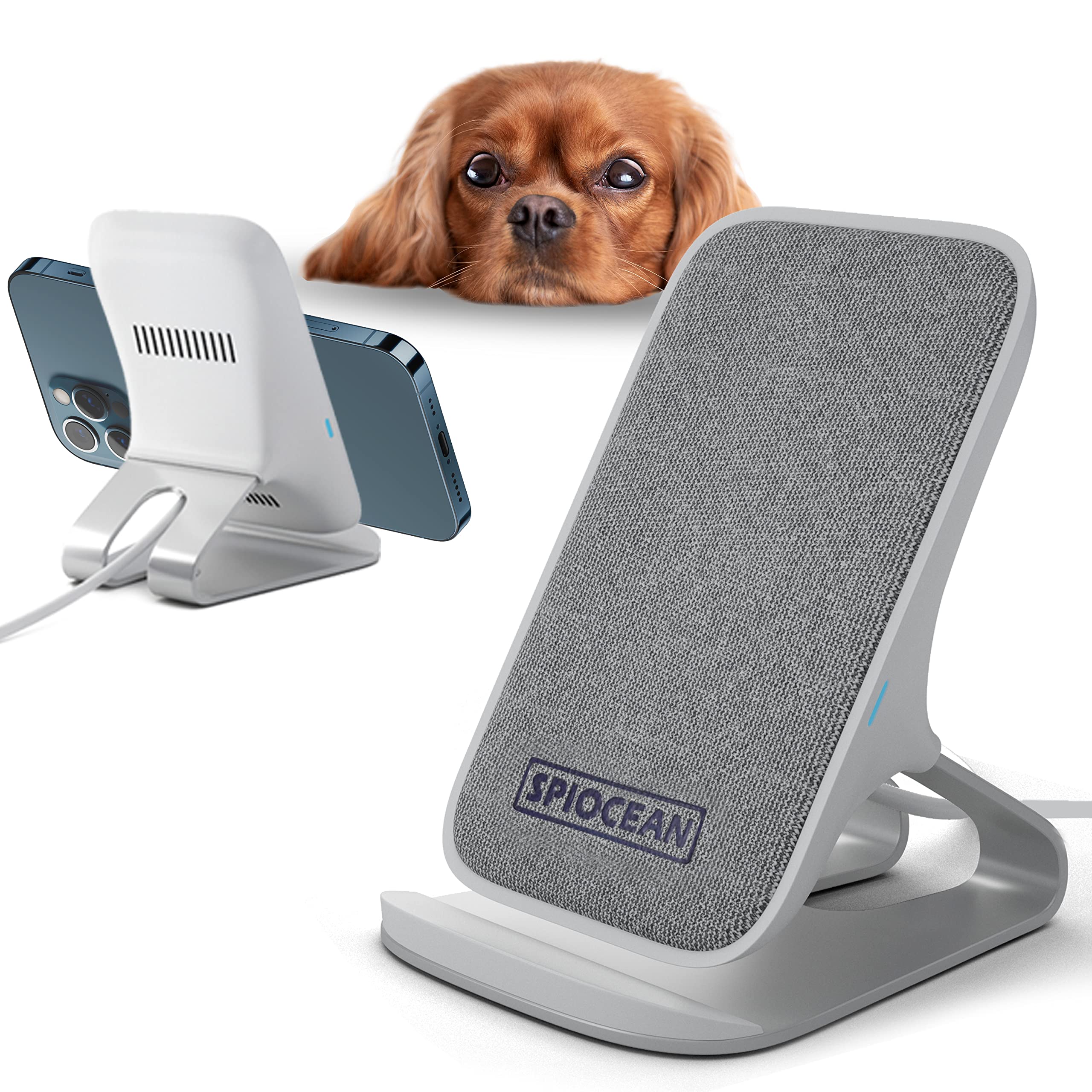 SPIOCEAN Qi-Certified 10W Fast Wireless Charging Stand for iPhone 16/15/14/13/12/11 Pro Max/Mini/SE & Samsung Galaxy S22/S21/S20/S10/Note 20 - Perfect for Bedside, Office Desk & Car Charging (AC Adapter Not Included)