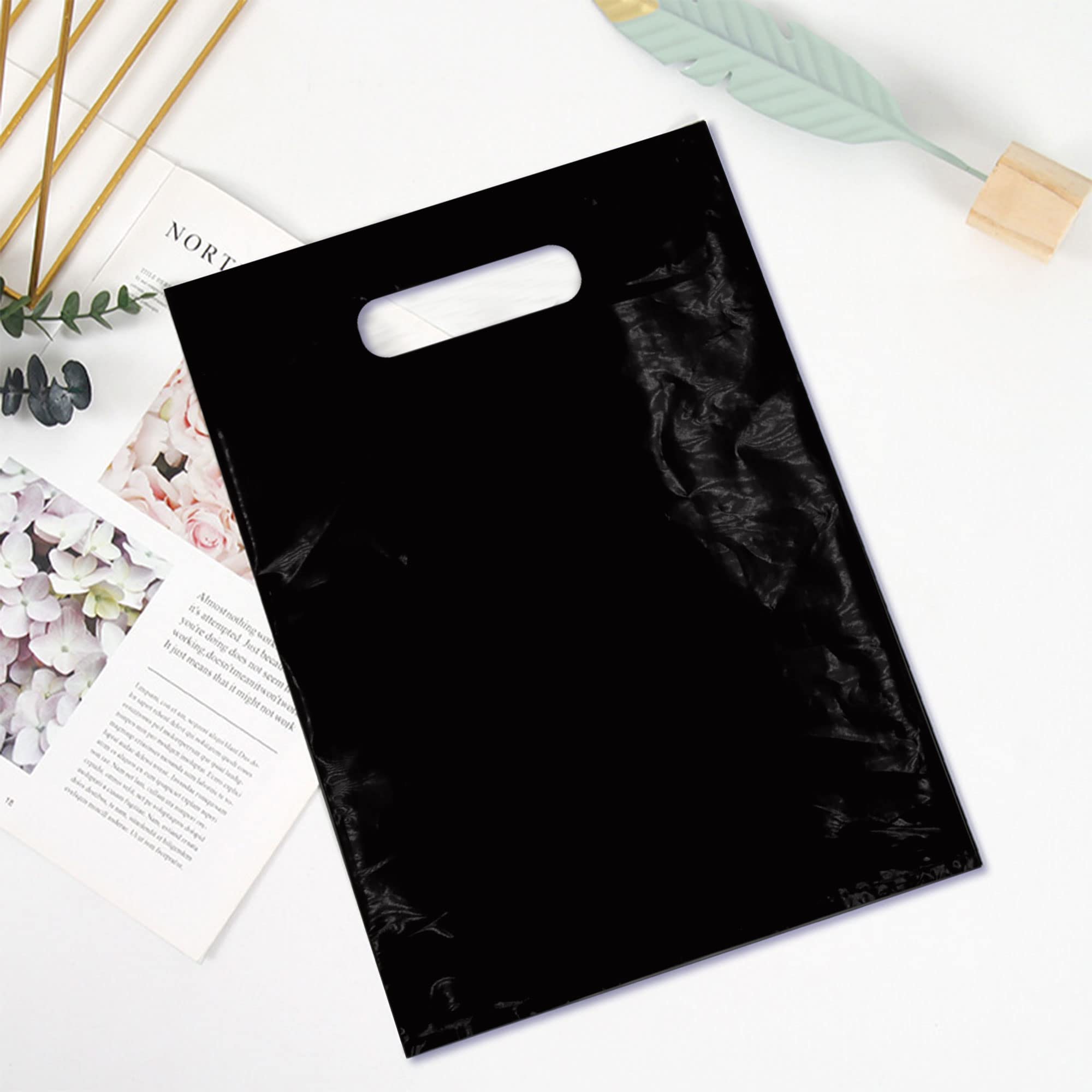 40PCS Black Plastic Gift Bags for Candy, Party Favors & Gifts - Durable Die-Cut Treat Bags for Halloween, Birthday Parties, Baby Showers & Wedding Favors