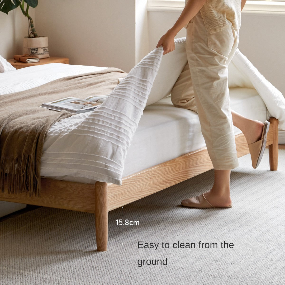 Oak Solid Wood Sunrise Bed with Technology Fabric - Perfect for Modern Bedrooms and Cozy Home Decor
