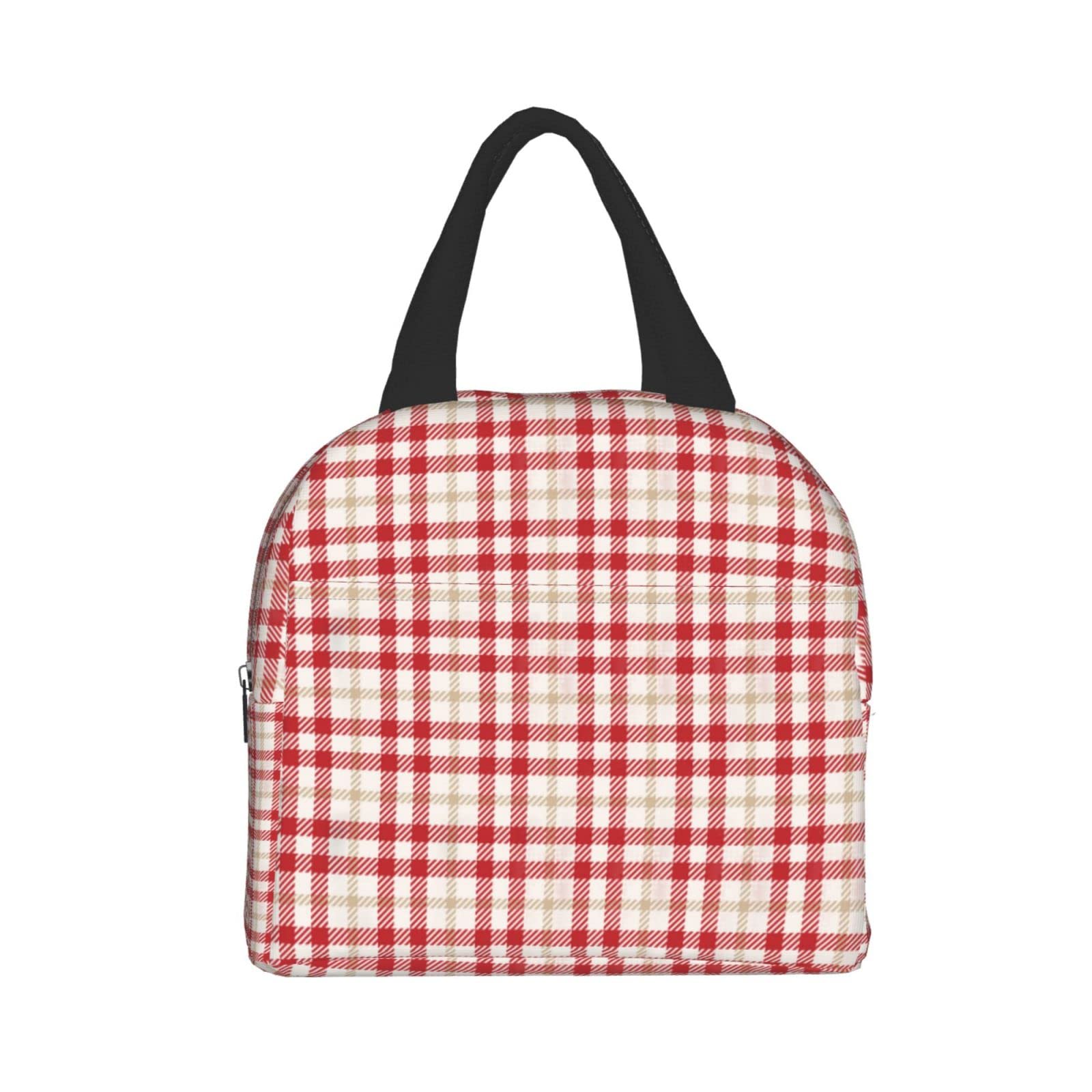 Insulated Tartan Red & White Lunch Box - Reusable & Portable Meal Container for Men & Women - Perfect for Work, Travel, Picnic & Outdoor Activities