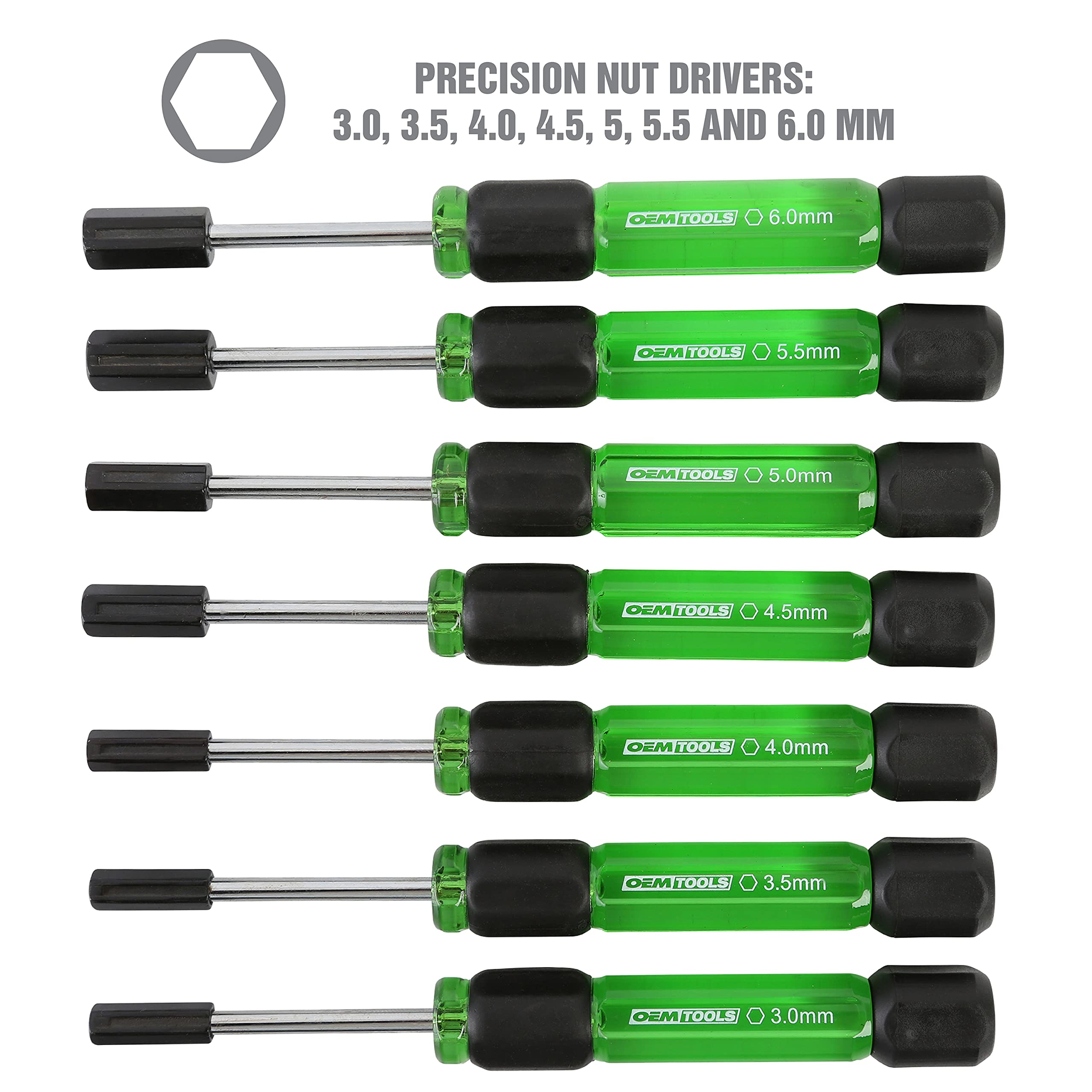 OEMTOOLS 22562 7-Piece Precision Nut Driver Set - Green & Black Metric Nut Drivers (3-6mm) for Jewelry, Electronics & Small Appliance Repair | Perfect for DIY Projects & Professional Technicians