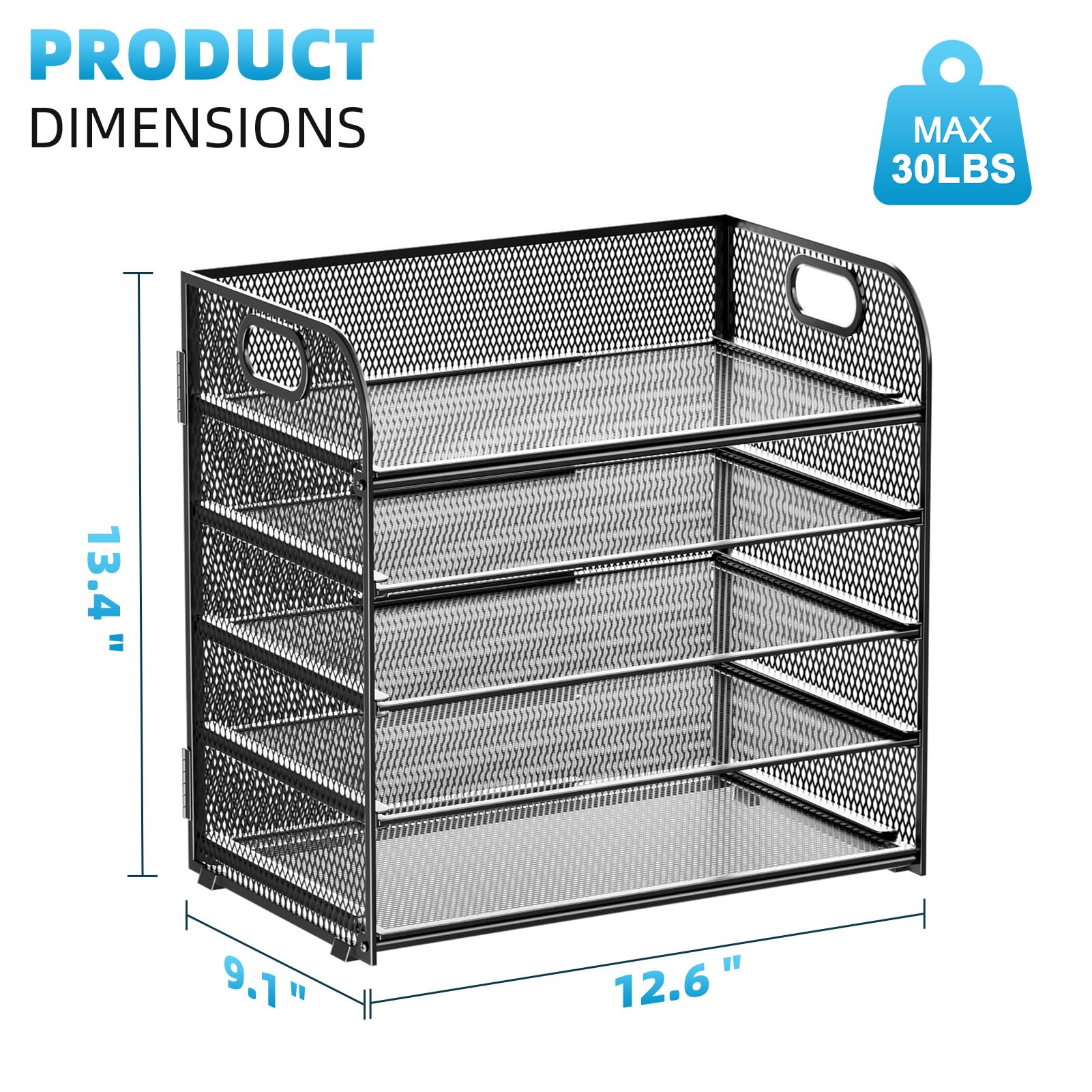 Marbrasse 5-Tier Mesh Desk File Organizer with Handle - Black Paper Letter Tray & Document Sorter for Home Office Supplies | Perfect for Bills, Mail, and Office Paperwork Organization