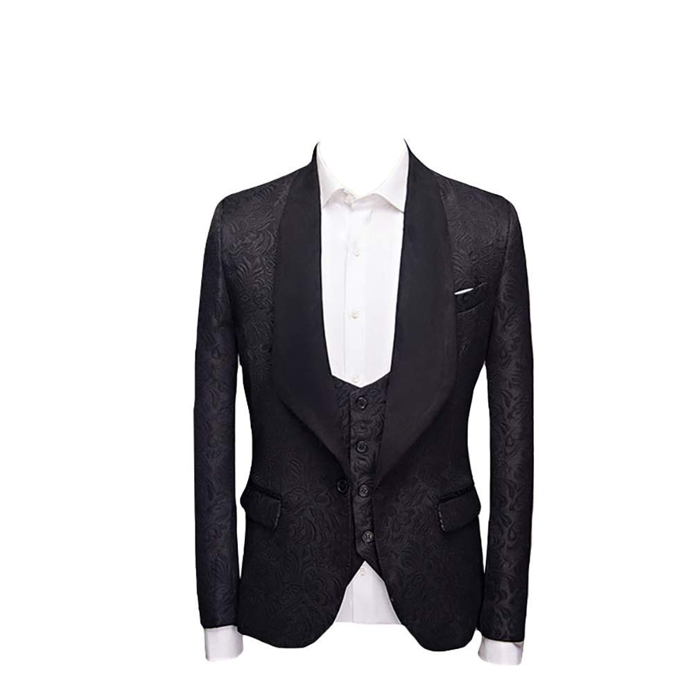 Men's Jacquard One Button 3-Piece Suit Set - Business Formal Wedding Party Blazer Jacket, Vest & Pants for Office, Prom, Groom & Special Occasions