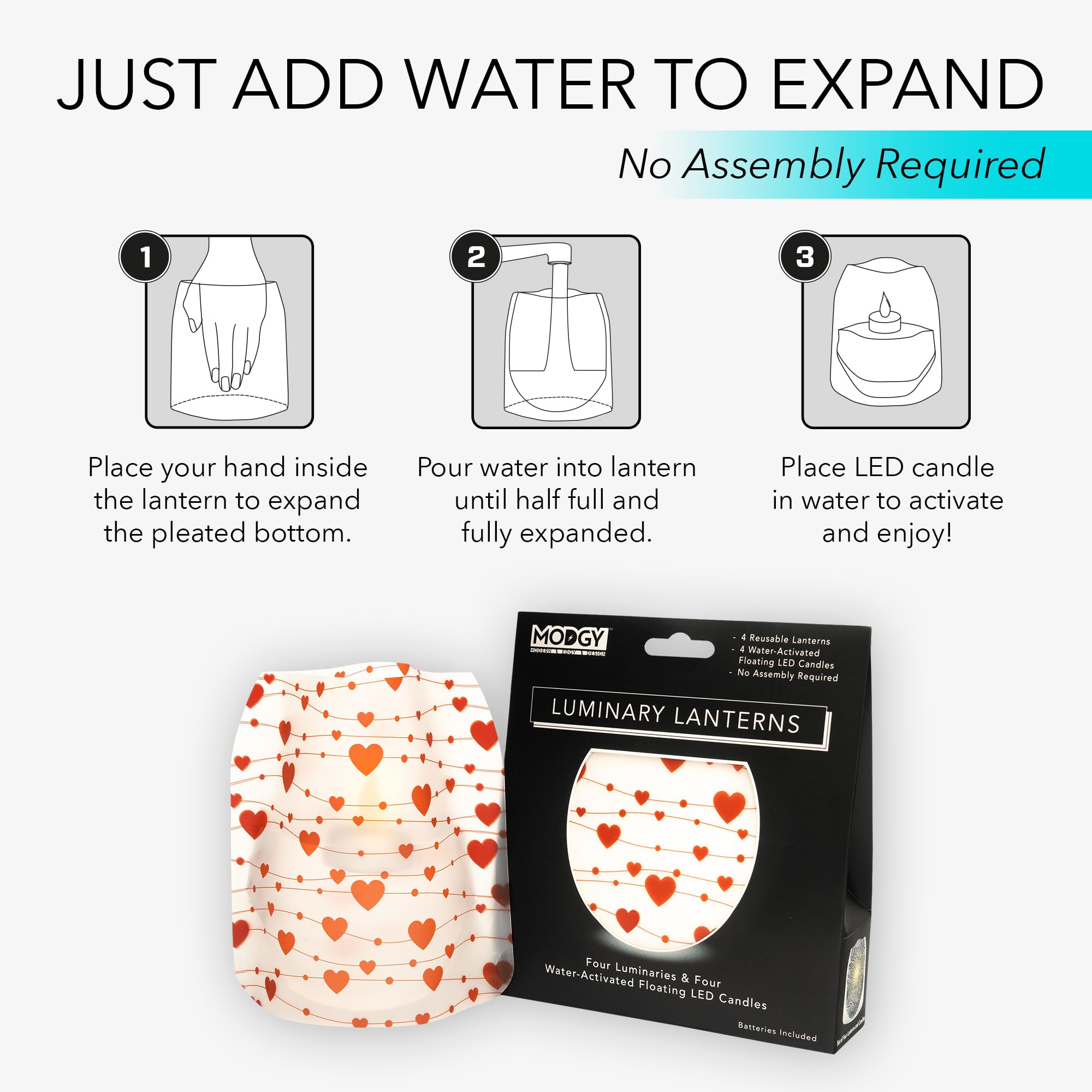 MODGY Luminary Lanterns 4-Pack - Waterproof Floating LED Candles with Timer & Remote Control - Battery Included - Perfect for Wedding Centerpieces, Pool Parties, Garden Decor & Outdoor Events (Amor)
