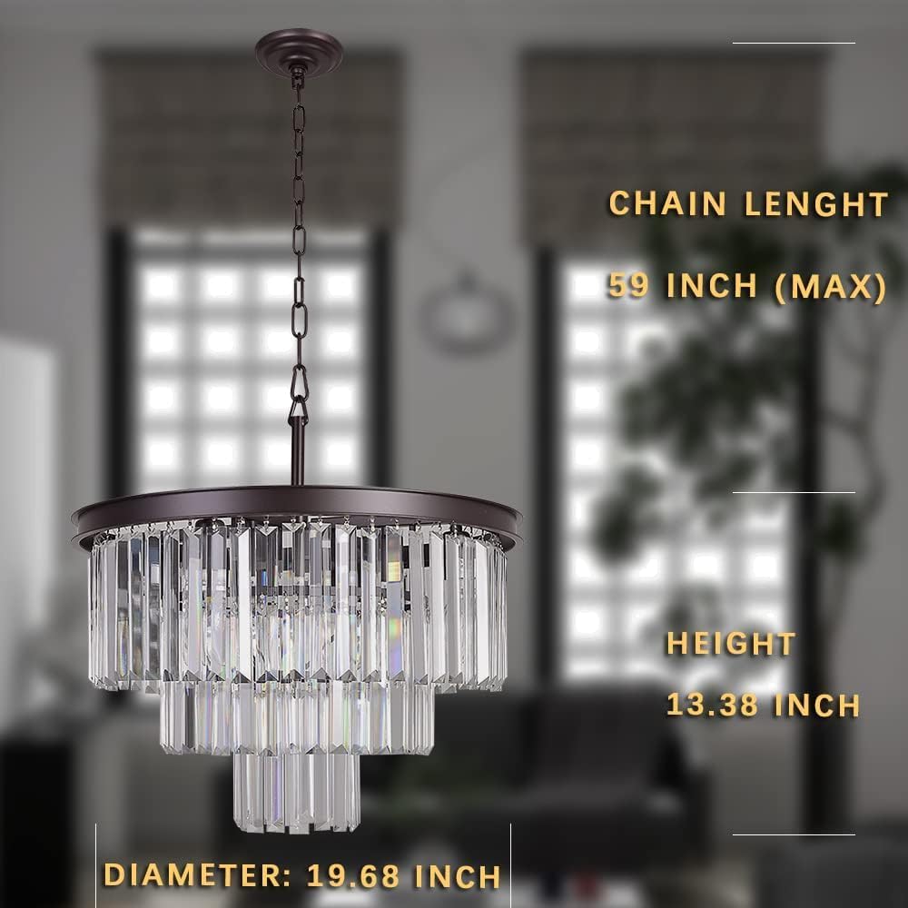 Modern Bronze Crystal Chandelier - 3-Tier Contemporary Pendant Light Fixture for Dining Room & Living Room | Elegant Ceiling Lighting for Home Decor, Weddings & Luxury Interiors