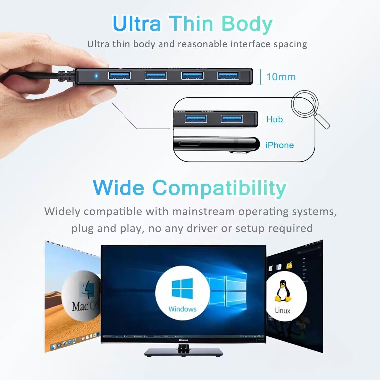 AKWOR 4-Port USB C Hub 3.0 Docking Station - USB C Splitter & Extender for MacBook Pro, iMac, Surface, XPS | Connect Flash Drives, Mobile HDD & More | Perfect for Home Office, Remote Work & Travel