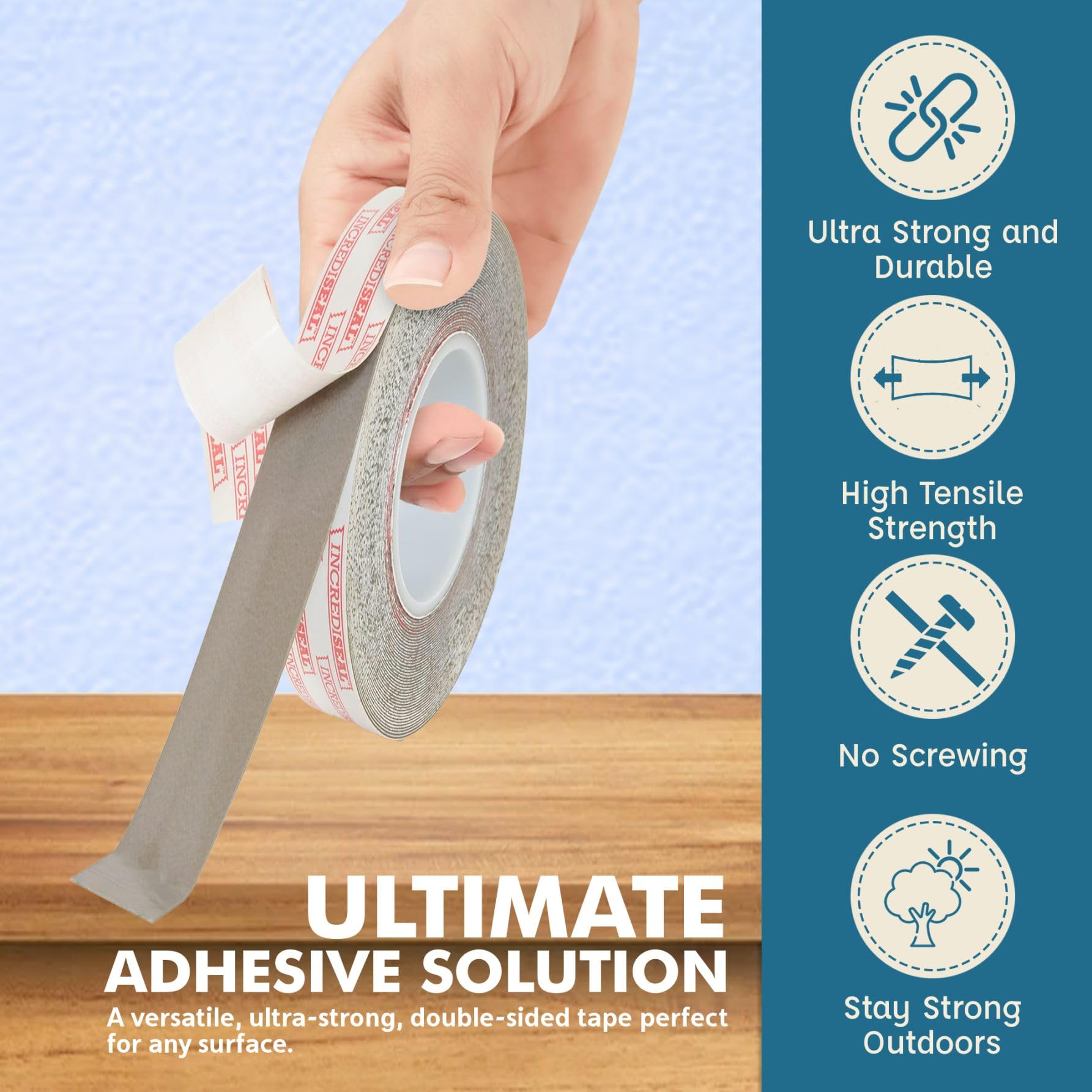 **IncrediSeal Double-Sided Permanent Mounting Tape – Heavy Duty Adhesive for Rock, Concrete, Brick & Drywall – Strong Bonding Alternative to Rivets – Indoor & Outdoor Use, Gray, 1 Inch x 18 Yards (6 Rolls) – Perfect for Hanging Signs, Mirrors, Shelves & Home Decor**
