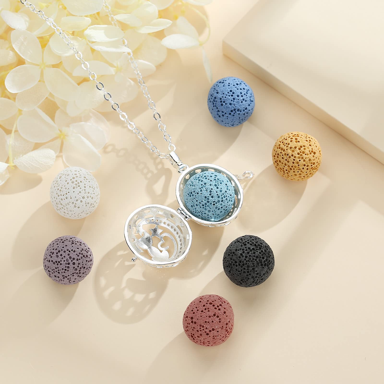 INFUSEU Aromatherapy Essential Oil Diffuser Necklace for Women - Cute Animal Pendant with 7 Lava Stones & 24