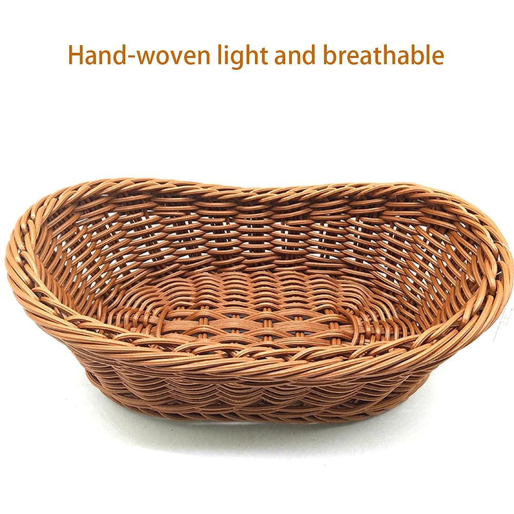 ICRPSTU Plastic Woven Bread Basket - Long Rattan Style Tabletop Serving Basket for Restaurants, Fruits, Vegetables, Bread Display | Perfect for Dining, Kitchen, Party Buffet & Home Decor