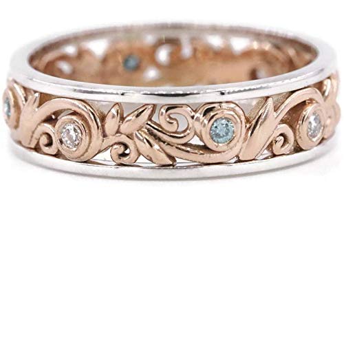 Organic Nature Leaf Wedding Eternity Ring | Bohemian Filigree Scroll Vintage Inspired Two Tone Rustic Wedding Band for Women | Perfect for Boho Bridal, Nature-Themed Ceremonies & Anniversary Gifts
