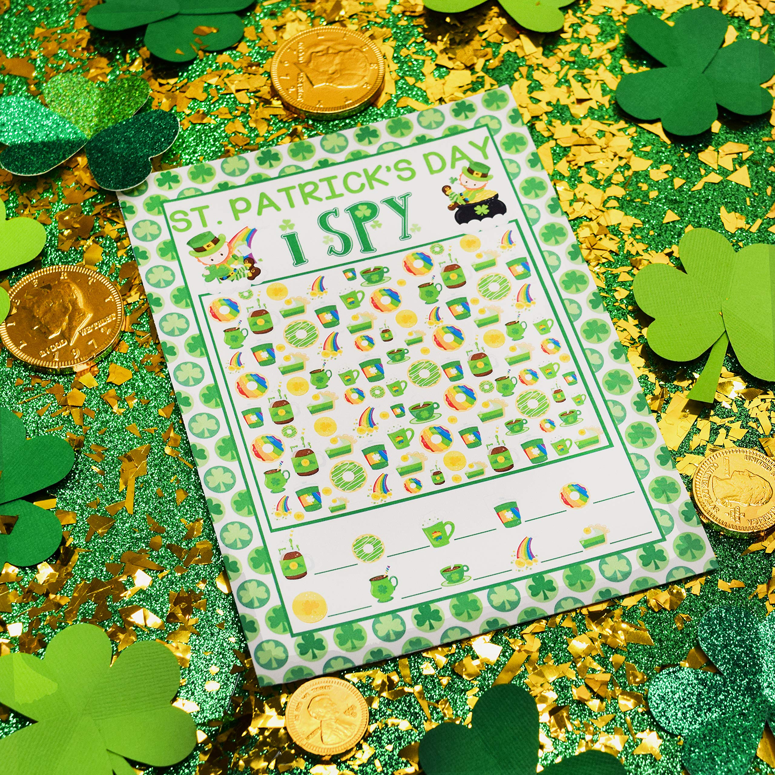 St. Patrick's Day I Spy Activity Cards - 10 Pack of 5x7 Inch Fill-in-the-Blank Holiday Game Cards for Kids | Fun Classroom & Party Games for St. Paddy's Day Celebrations