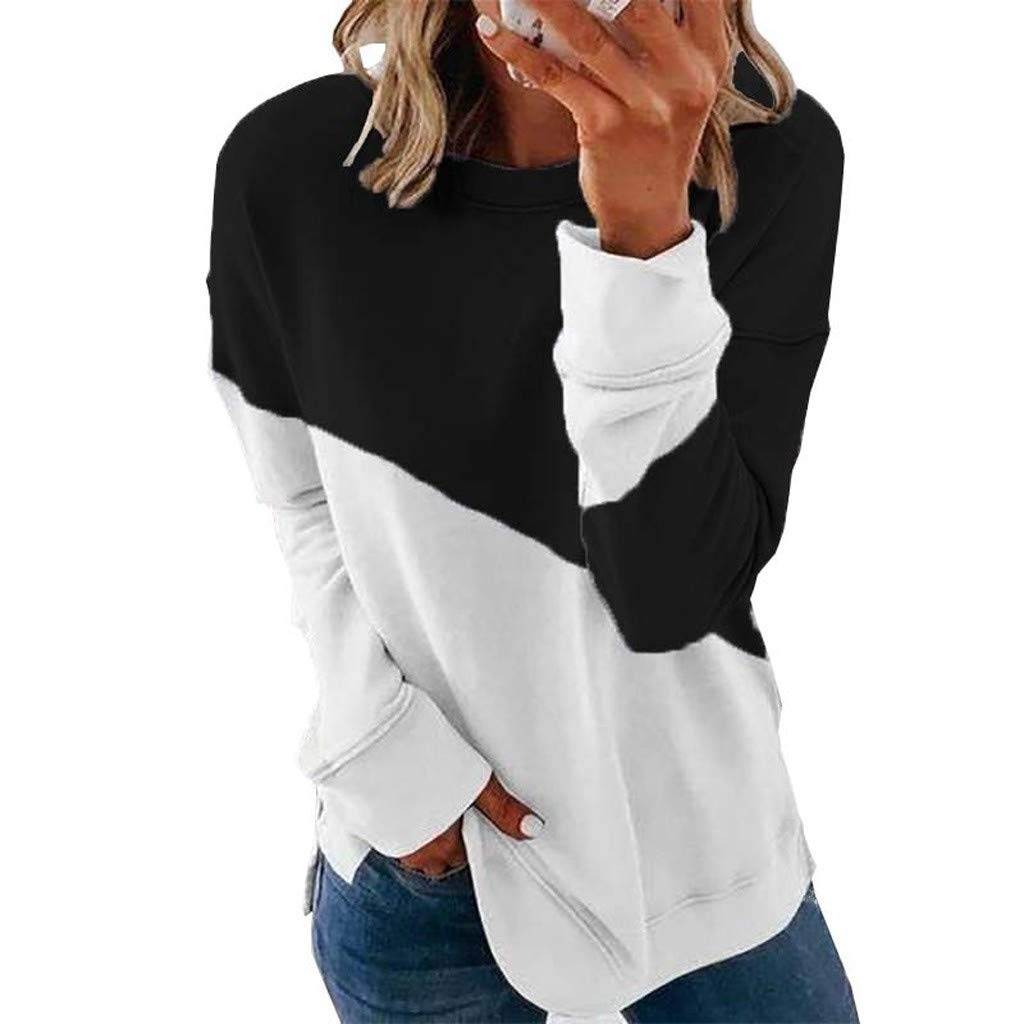 Fastbot Women's Casual Color Block Sweatshirt - Crew Neck Long Sleeve Pullover Top | Cute Blouse for Everyday Wear, Workout & Street Style Outfits