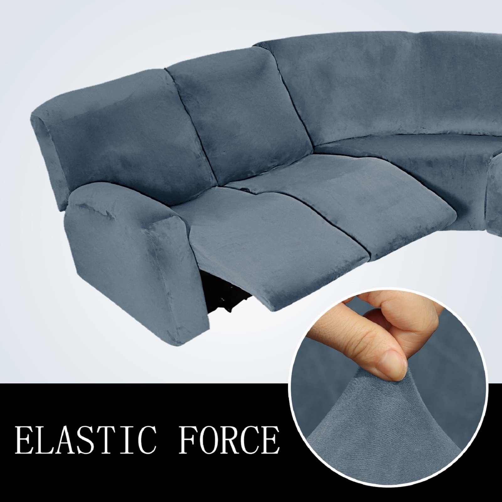 7-Piece Velvet Sectional Sofa Cover Set - High Elastic Recliner & L-Shape Couch Slipcover with Separate Cushions, Pet-Friendly for Dogs & Cats (Grey Blue) - Perfect for Living Room, Home Theater & Family Gatherings