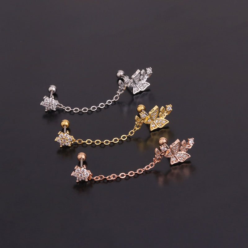 20G Butterfly Double Ear Piercing Earrings for Women - Hypoallergenic Stainless Steel Cartilage Hoops - HSPJ267 | Perfect for Daily Wear, Parties & Gifts