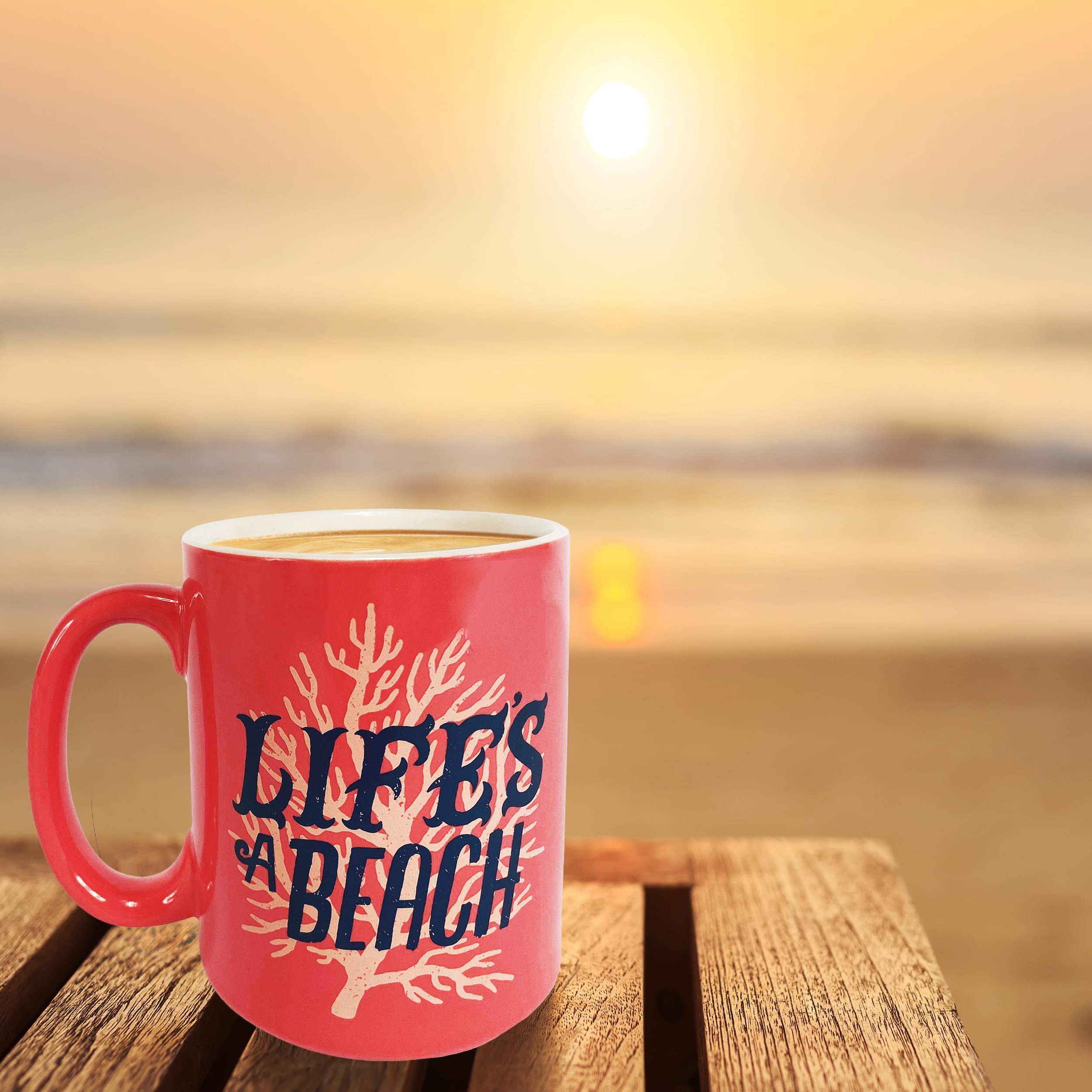 Rivers Edge Products 16 Oz Seashell Ceramic Coffee Mug with Handle - Coral Beach-Themed Espresso & Tea Cup - Perfect for Home, Office, Beach Vacations & Gift Giving