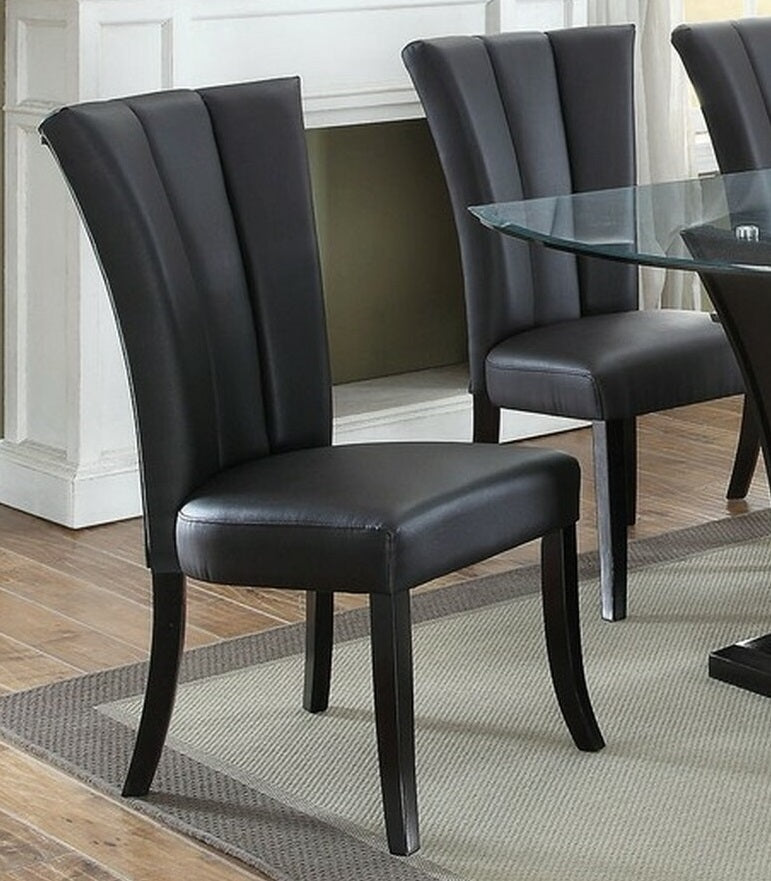 2-Piece Black Faux Leather Dining Chairs Set with Wide Flair Back - Modern Upholstered Side Chairs for Kitchen, Dining Room, or Office Seating