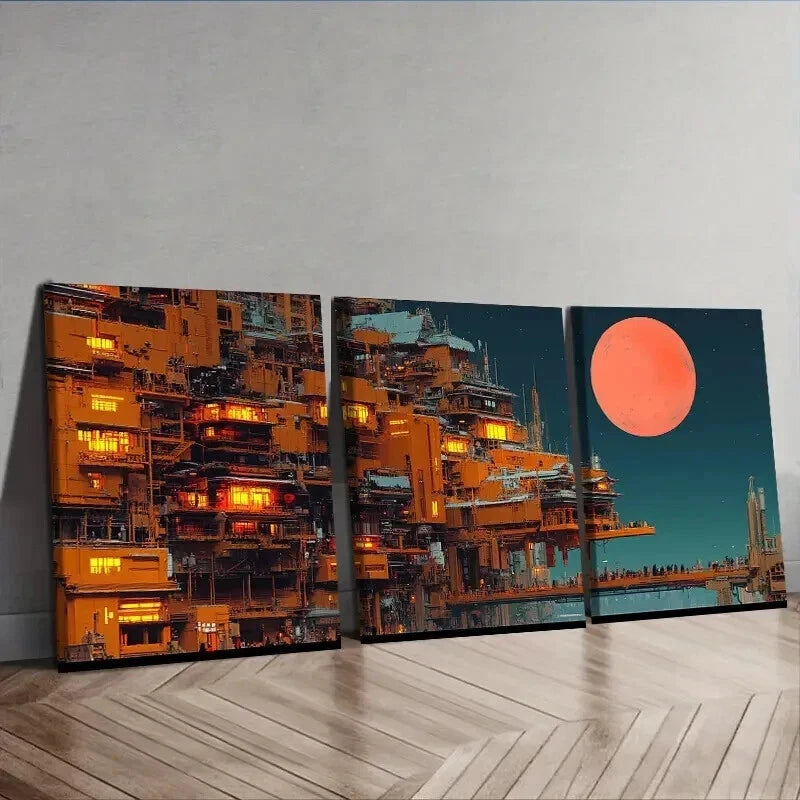 3-Piece Vibrant City Scene Wall Art Set - Framed Canvas 50x70cm (20x28in) - High Quality Print - 100% Australian Made - Ready to Hang - Perfect for Living Room, Bedroom & Office Decor