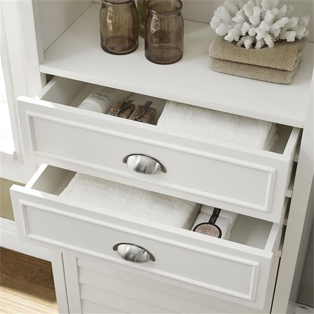 Pemberly Row White Linen Cabinet - Stylish Storage for Bedroom, Bathroom & Living Room Organization