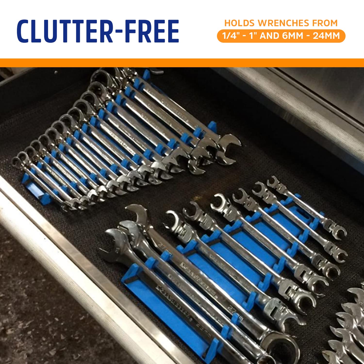 Protoco 2061 Magnetic 12-Piece Reverse Wrench Rack - Heavy Duty Tool Organizer for Toolbox, Garage, Workshop | Wall Mount or Tool Cart Storage | Durable Orange Tool Holder for Mechanics & DIY Projects