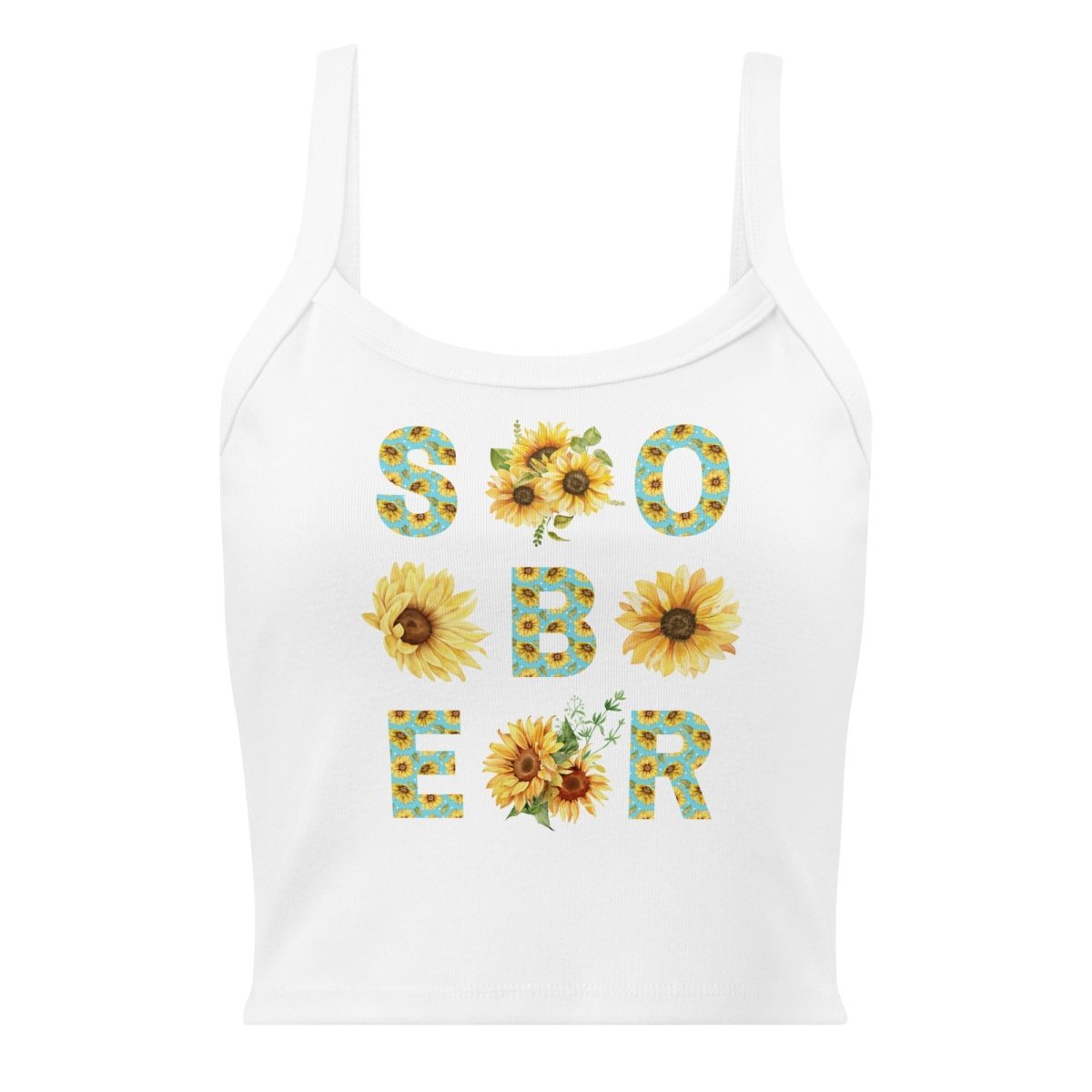 SOBER - Women's Chinoiserie Sunflower Print Micro Rib Tank Top | Casual Summer Tops for Women | Perfect for Beach Outings, Music Festivals & Date Nights