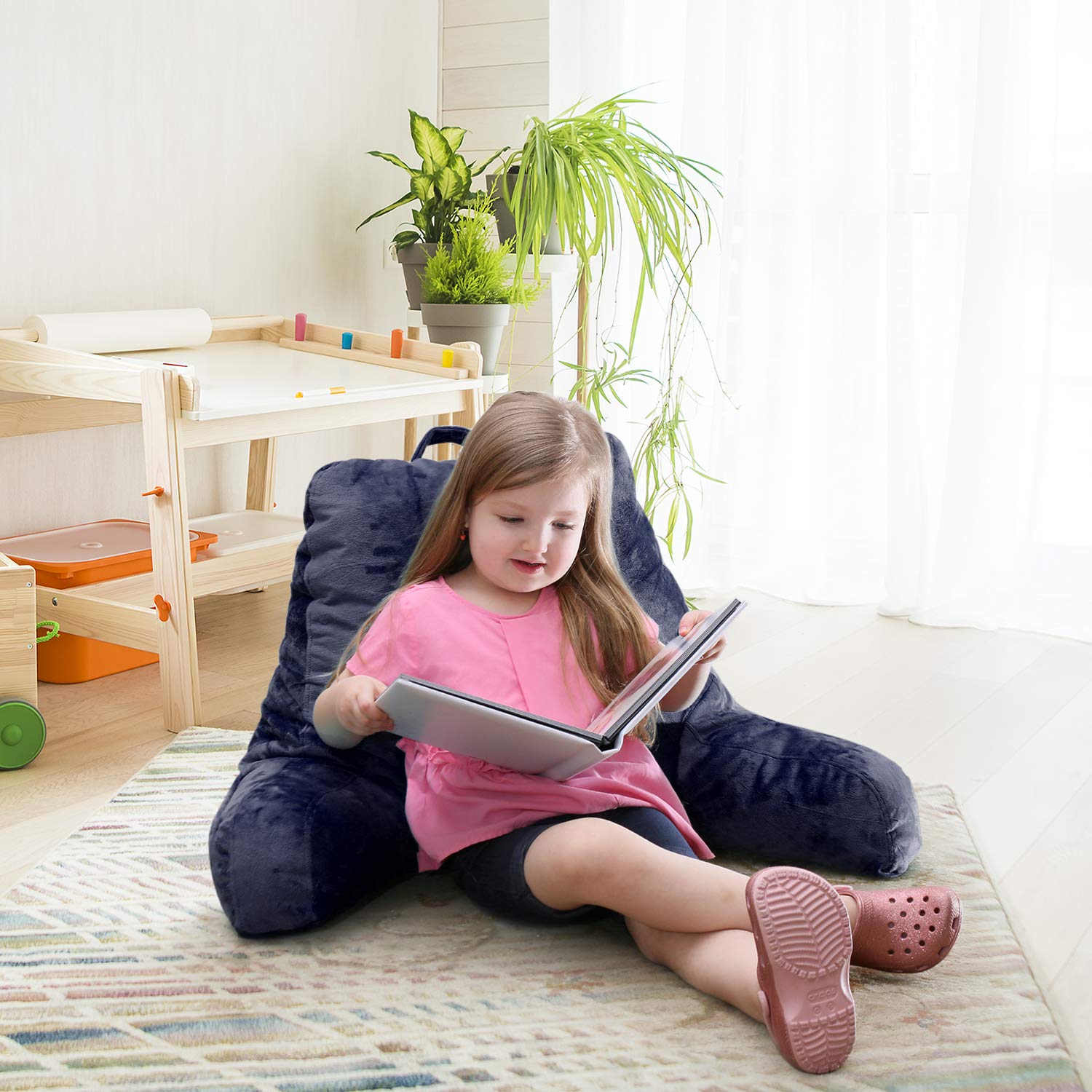 Nestl Reading Pillow with Shredded Memory Foam - Standard Bed & Back Support Pillow for Sitting in Bed, Armchair or Sofa - Navy Blue Comfort Pillow with Pockets - Perfect for Reading, Relaxing, Watching TV & Lounging