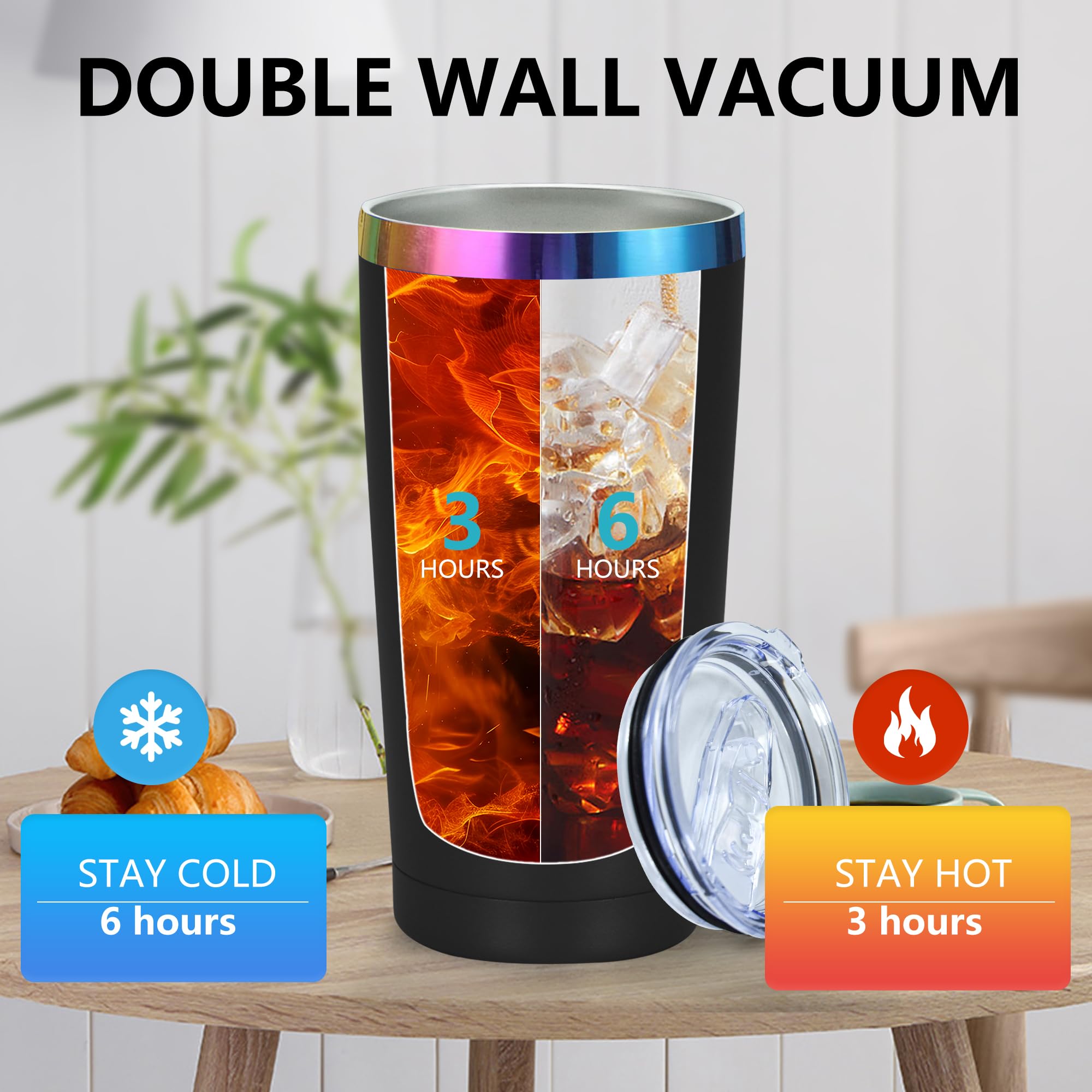 20oz Stainless Steel Vacuum Insulated Tumbler with Lid & Straw - Double Wall Insulated Coffee Cup for Hot & Cold Drinks - Leakproof Travel Mug for Office, Gym, Camping & Outdoor Activities