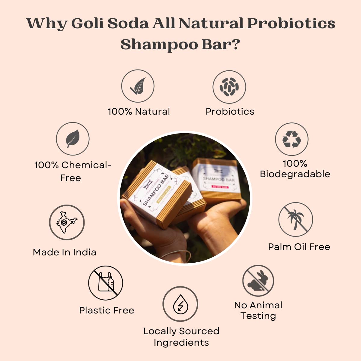 Goli Soda All Natural Probiotics Shampoo Bar for Oily Hair & Scalp Care | Vegan, Palm Oil-Free with Brahmi Powder & Apple Cider Vinegar | Unisex Hair Cleansing Bar for Men & Women | Travel-Friendly Solid Shampoo (90g) - Perfect for Gym, Camping & Eco-Conscious Daily Hair Wash