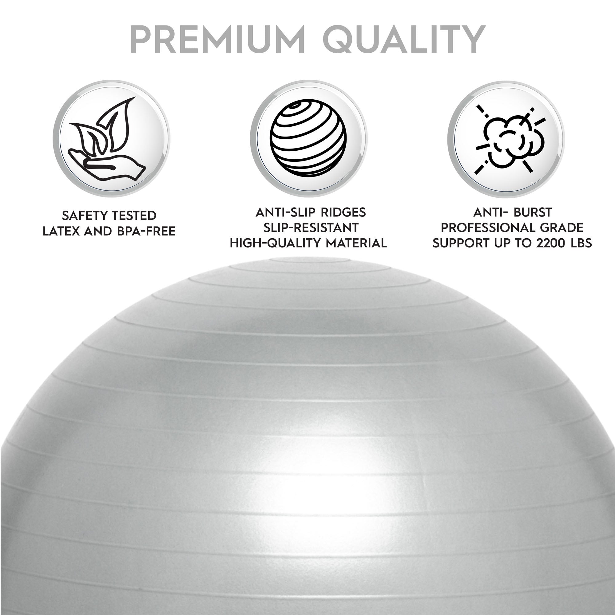 Bouncyband 55cm Balance Ball - Dynamic Silver Stability Ball for Active Sitting, Office & Home Workout, Yoga & Fitness - Improves Posture & Core Strength